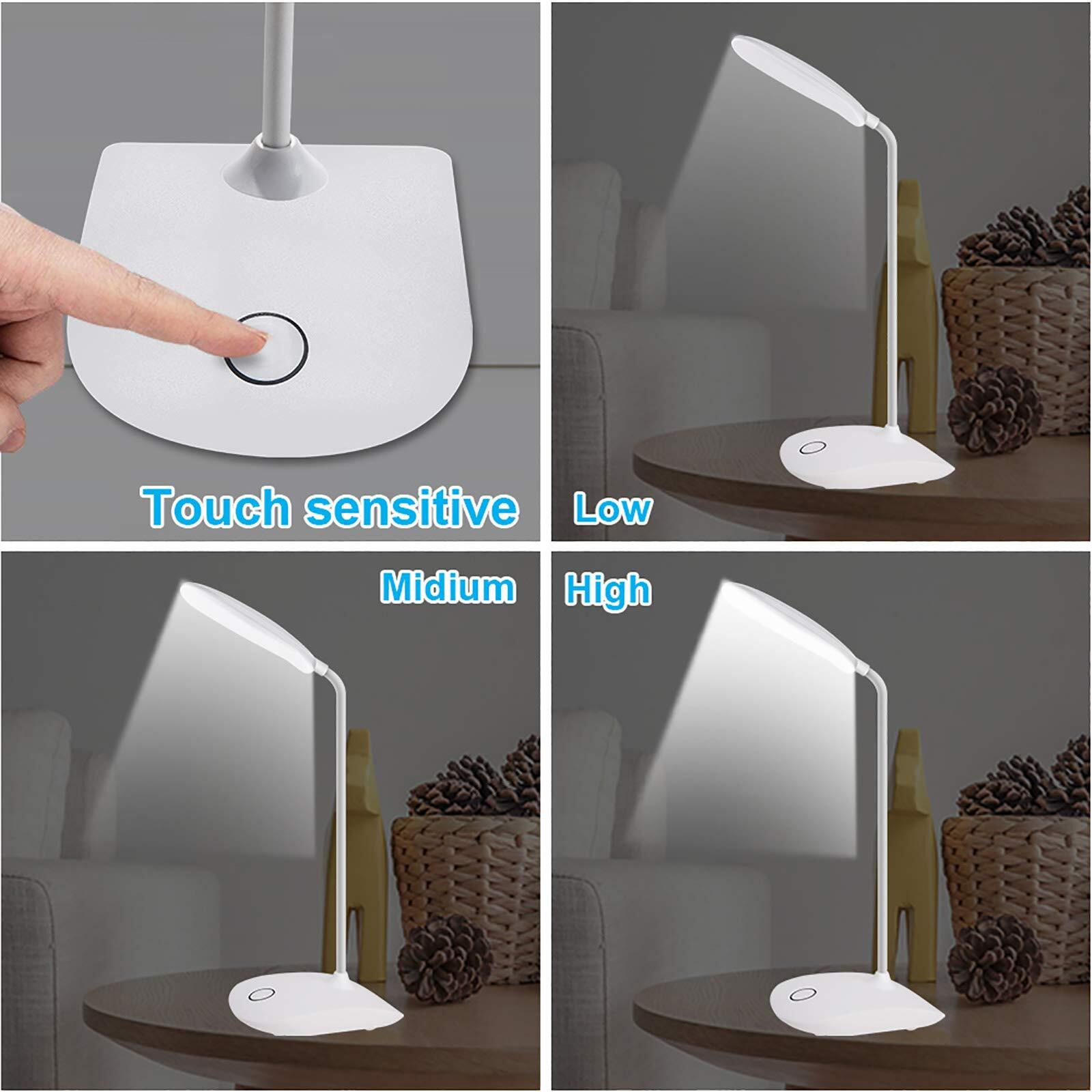 Deeplite Led Desk Lamp With Flexible Gooseneck 3 Level Brightness, Battery Operated Table Lamp 5W Touch Control,Compact Portable Lamp For Dorm Study Office Bedroom,Eye-Caring And Energy Saving