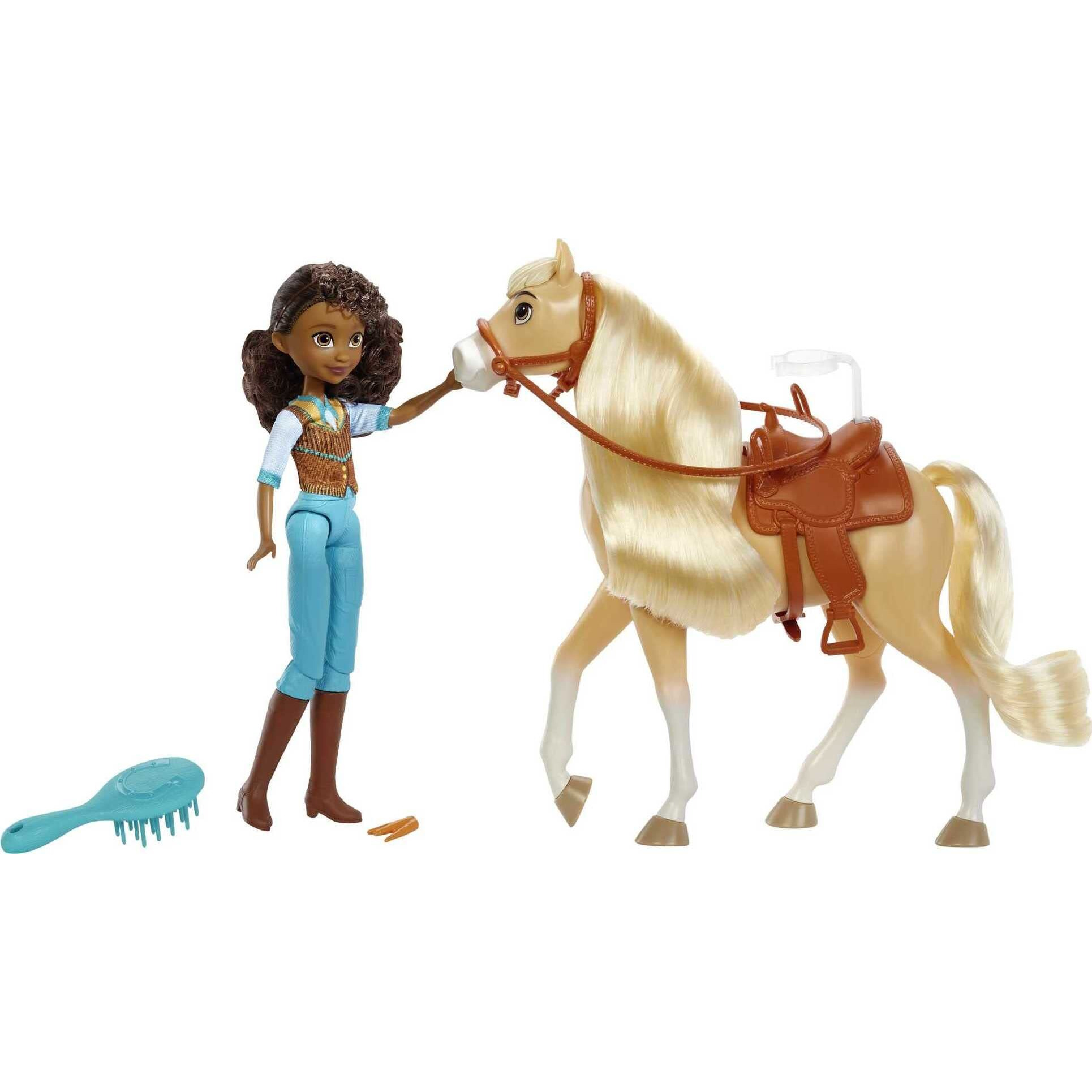 Mattel Spirit Untamed Doll & Toy Horse Set, 7-Inch Pru Small Doll With 7 Movable Joints, Chica Linda (8-Inch) With Soft Mane & Tail & Accessories