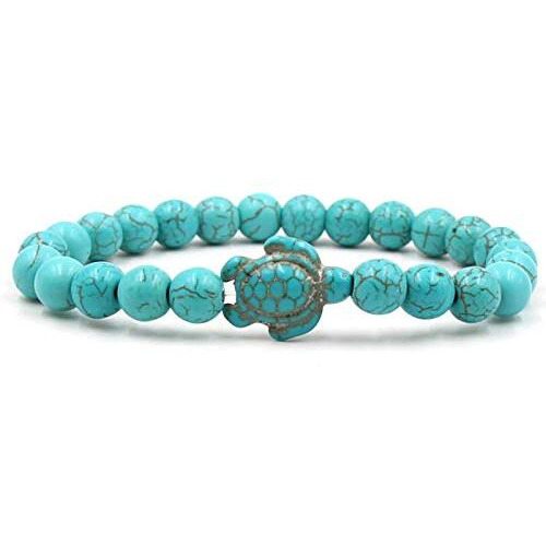 Caiyao 8Mm Sea Turtles Beads Bracelet Turquoise Natutal Stone Elastic Stretch Bracelet For Women Men (4Pcs)
