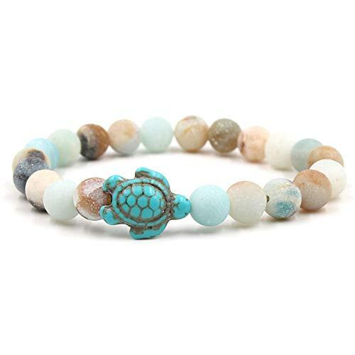 Caiyao 8Mm Sea Turtles Beads Bracelet Turquoise Natutal Stone Elastic Stretch Bracelet For Women Men (4Pcs)