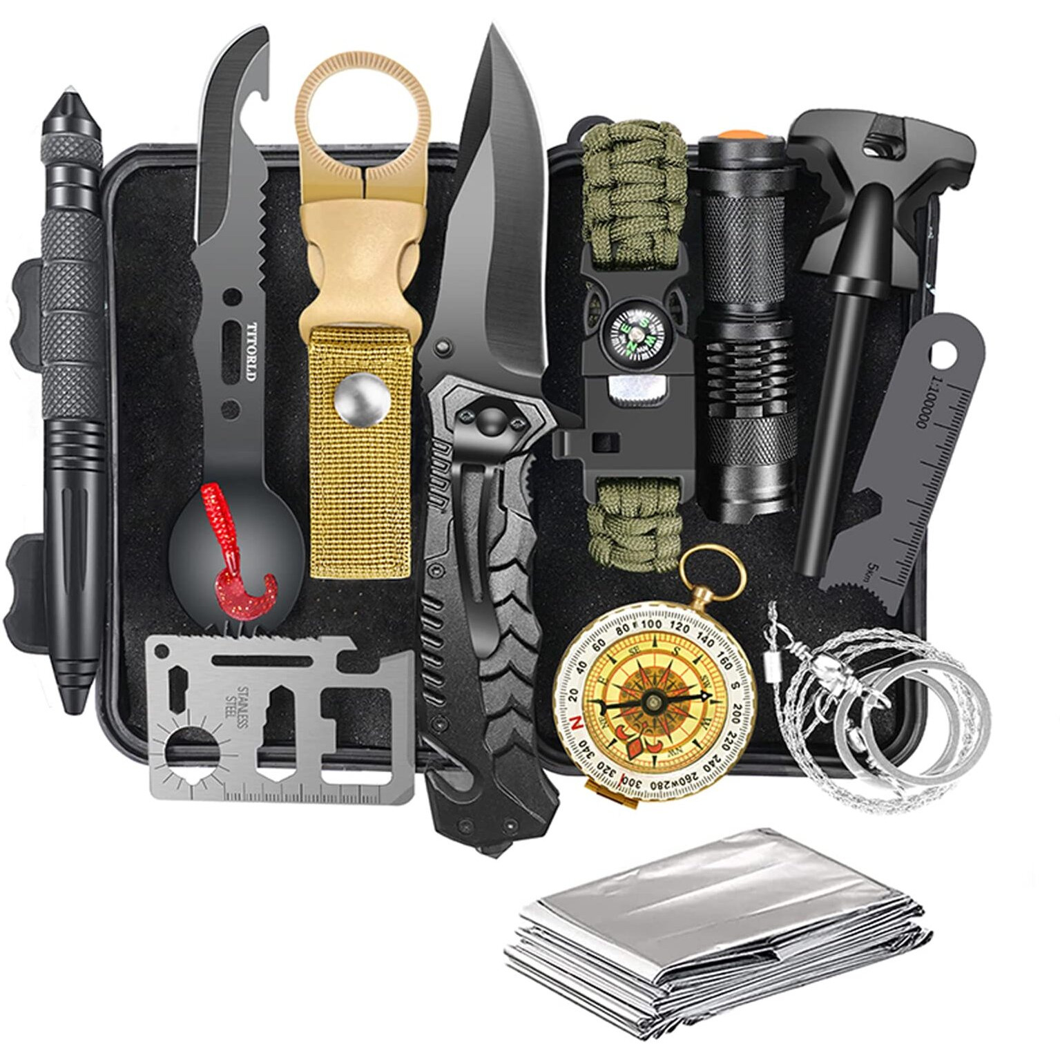 Survival Kit 14 In 1, Survival Gear And Equipment, Gifts For Men Dad Husband Him Valentines Day, Outdoor Fishing Hunting Camping Anniversary Birthday Gift Ideas For Him Teenage Boy Women
