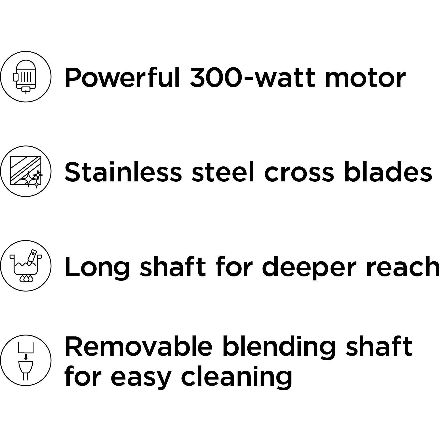 Chefman Immersion Stick Hand Blender Powerful Electric Ice Crushing 2-Speed Control Handheld Food Mixer, Purees, Smoothies, Shakes, Sauces And Soups, Black