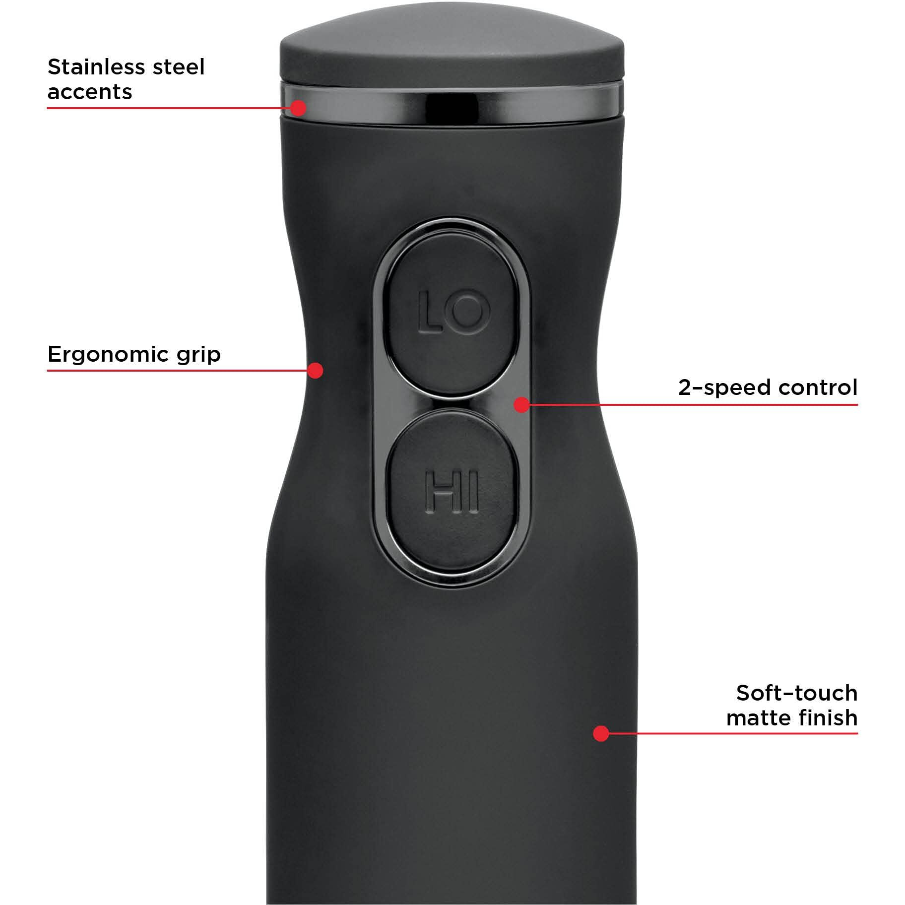 Chefman Immersion Stick Hand Blender Powerful Electric Ice Crushing 2-Speed Control Handheld Food Mixer, Purees, Smoothies, Shakes, Sauces And Soups, Black