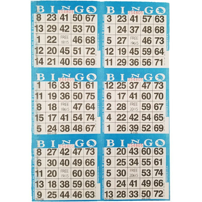 American Games Bingo Paper Game Cards - 6 Card - 10 Bingo Sheets - 100 Books - 10 Colors, Made In Usa