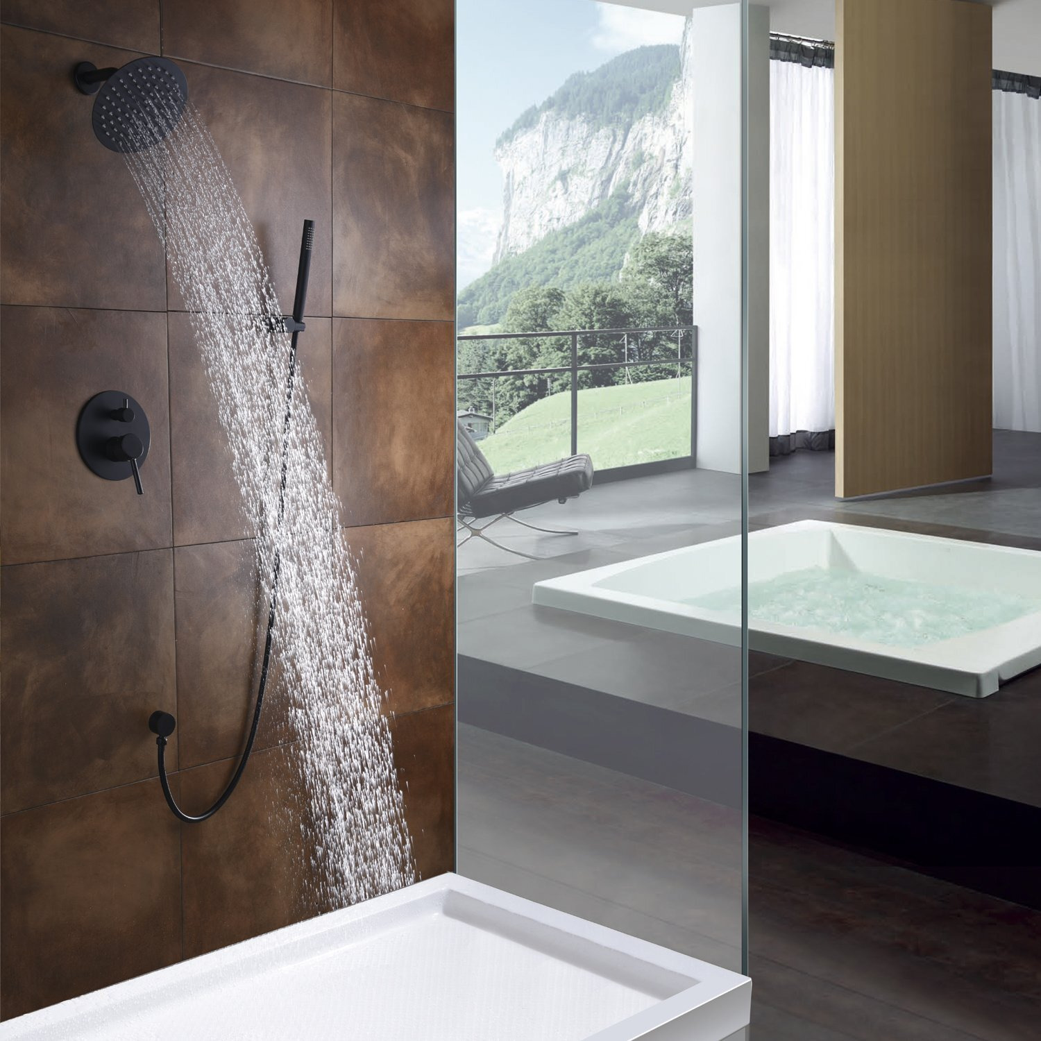 Black Shower Fixtures, Matte Black Shower Faucet Set, Black Shower System With Rain Shower And Handheld,Sumerain