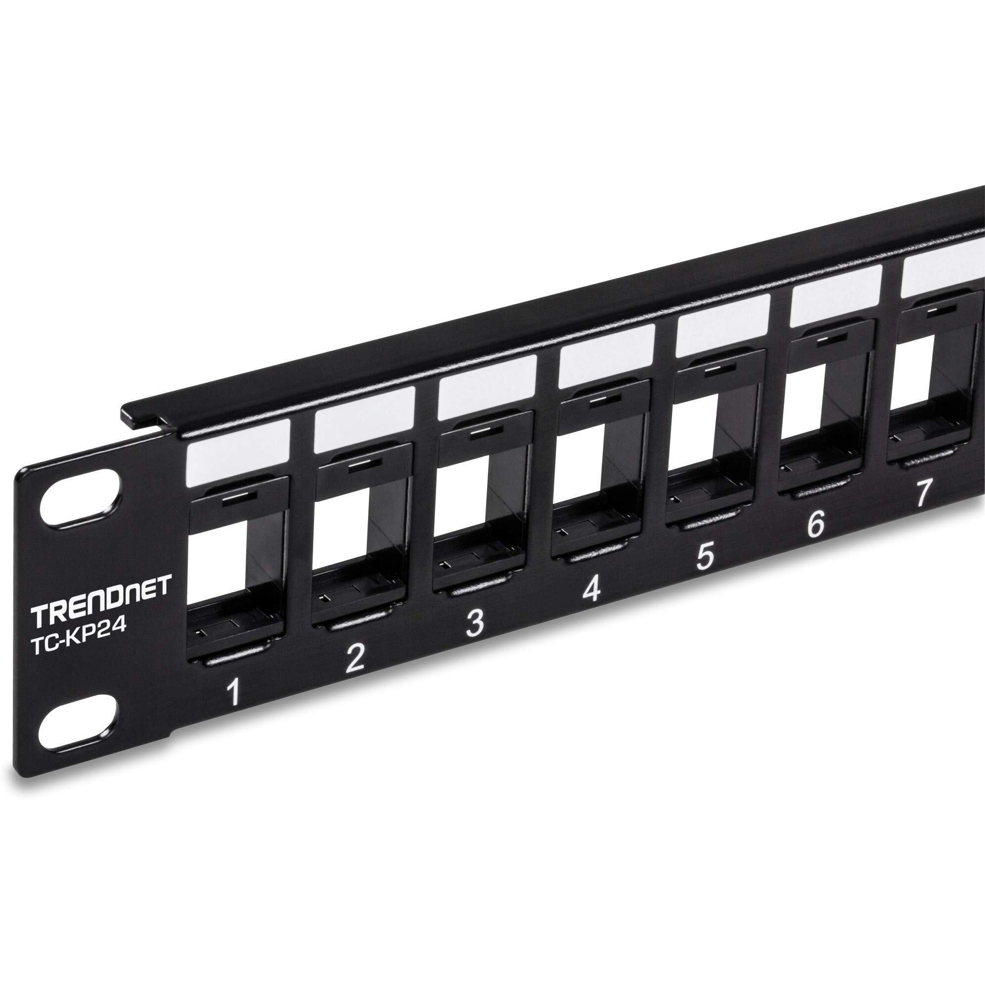 Trendnet 24-Port Blank Keystone 1U Patch Panel, 1U 19"" Metal Rackmount Housing, Recommended With Tc-K25C6 & Tc-K50C6 Cat6 Keystone Jacks (Sold Separately), Black, Tc-Kp24