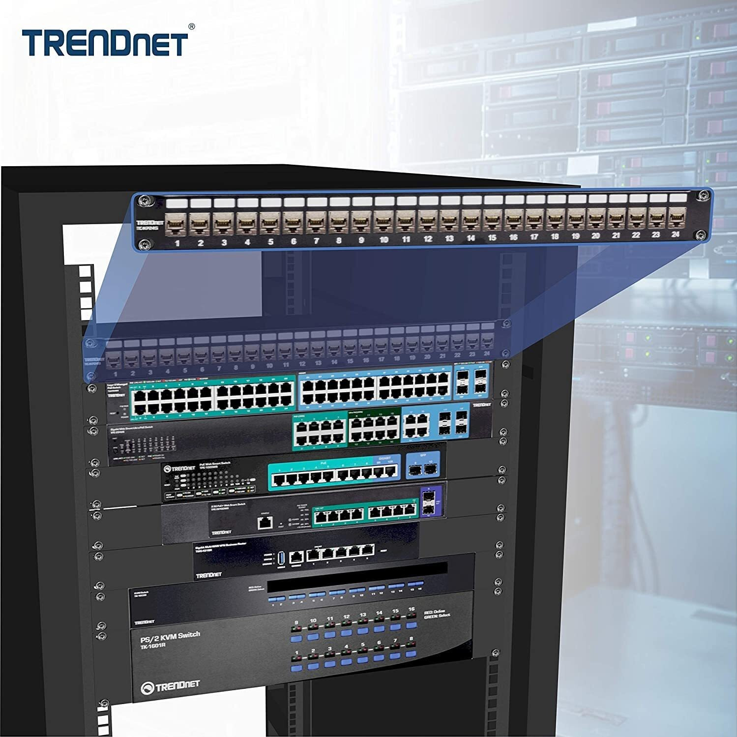 Trendnet 24-Port Blank Keystone 1U Patch Panel, 1U 19"" Metal Rackmount Housing, Recommended With Tc-K25C6 & Tc-K50C6 Cat6 Keystone Jacks (Sold Separately), Black, Tc-Kp24