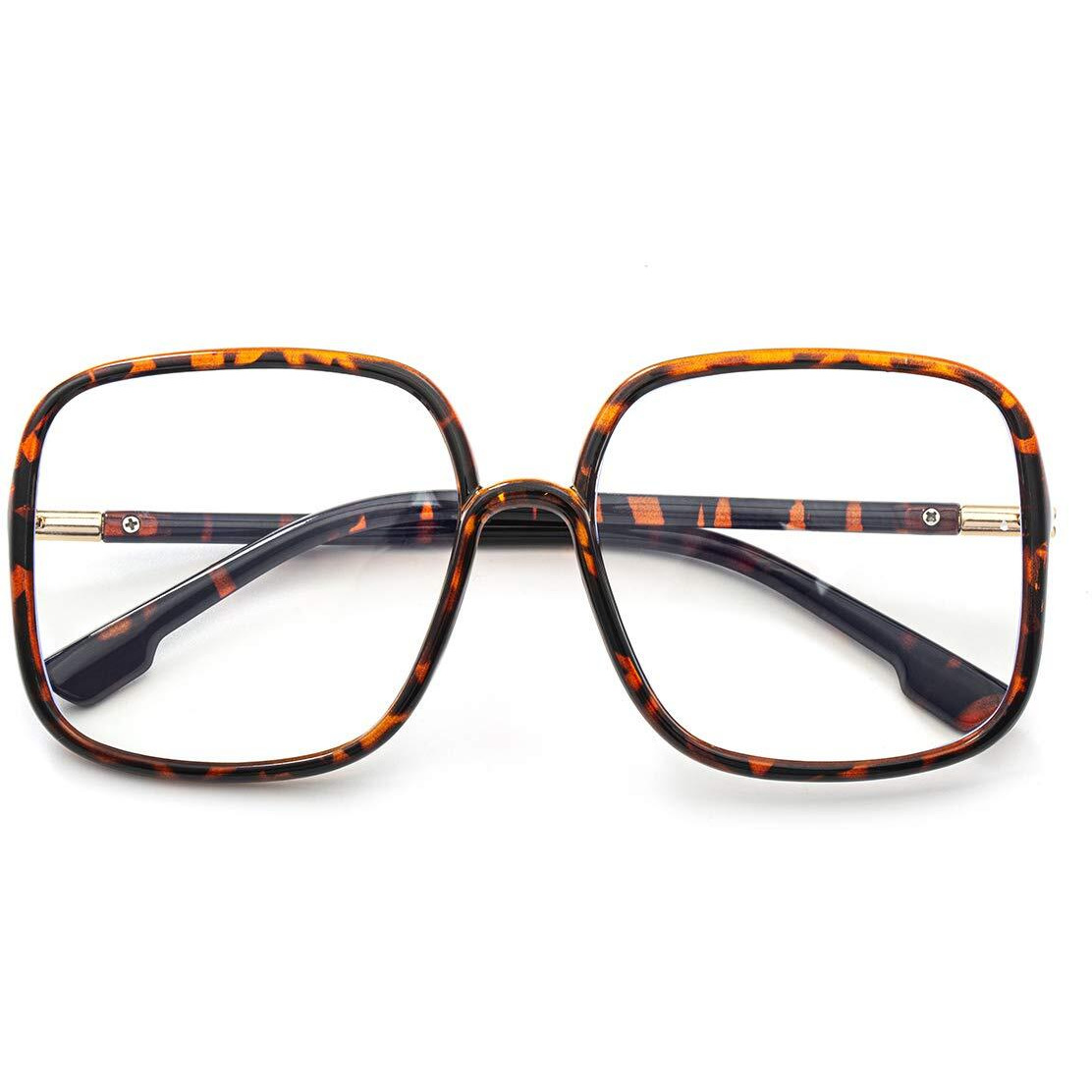 Biggy Oversized Square Blue Light Blocking Glasses - Ultralight Anti Eyestrain | Reduce Eye Strain Nerd Glasses, Reading Book/Tv/Computer/Gaming Frames For Women Men, Anti Uv (Rectangle Leopard)