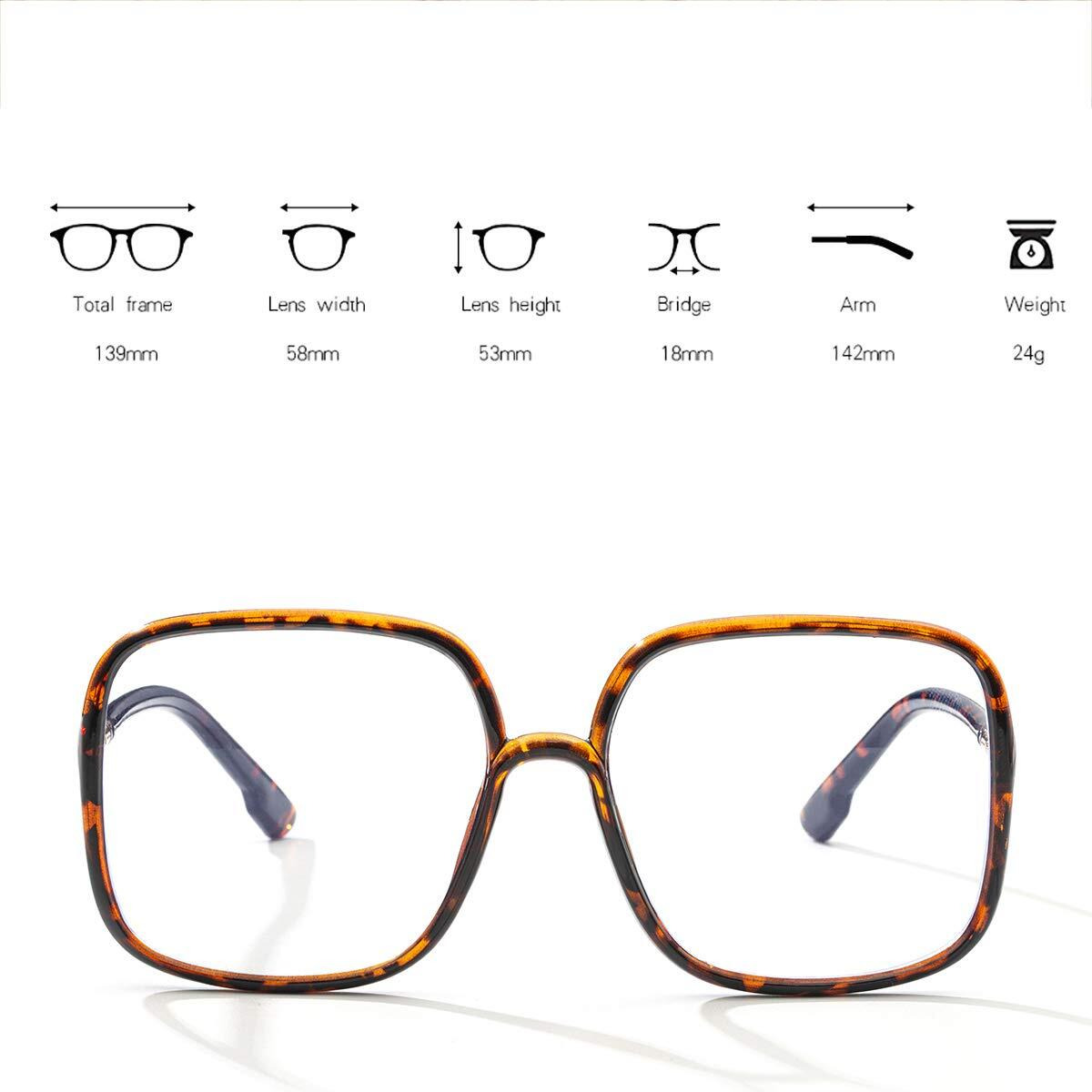 Biggy Oversized Square Blue Light Blocking Glasses - Ultralight Anti Eyestrain | Reduce Eye Strain Nerd Glasses, Reading Book/Tv/Computer/Gaming Frames For Women Men, Anti Uv (Rectangle Leopard)