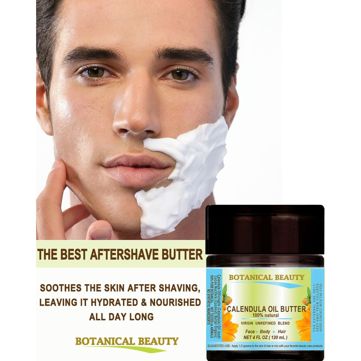 Botanical Beauty Calendula Oil Butter Calendula Officinalis Marigold Oil Butter 100% Pure Natural For Face, Skin, Body, Hair, Nails, Foot Care. Foot Oil Butter 4 Fl.Oz.- 120 Ml