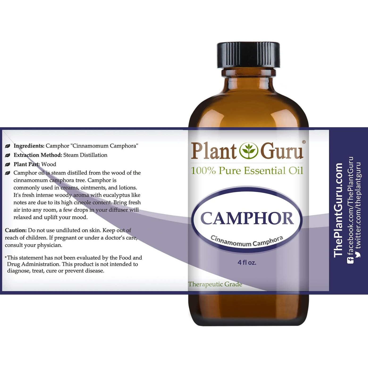 Plant Guru Camphor Essential Oil 4 Oz 100% Pure Undiluted Therapeutic Grade For Skin, Body, Hair Growth And Aromatherapy Diffuser