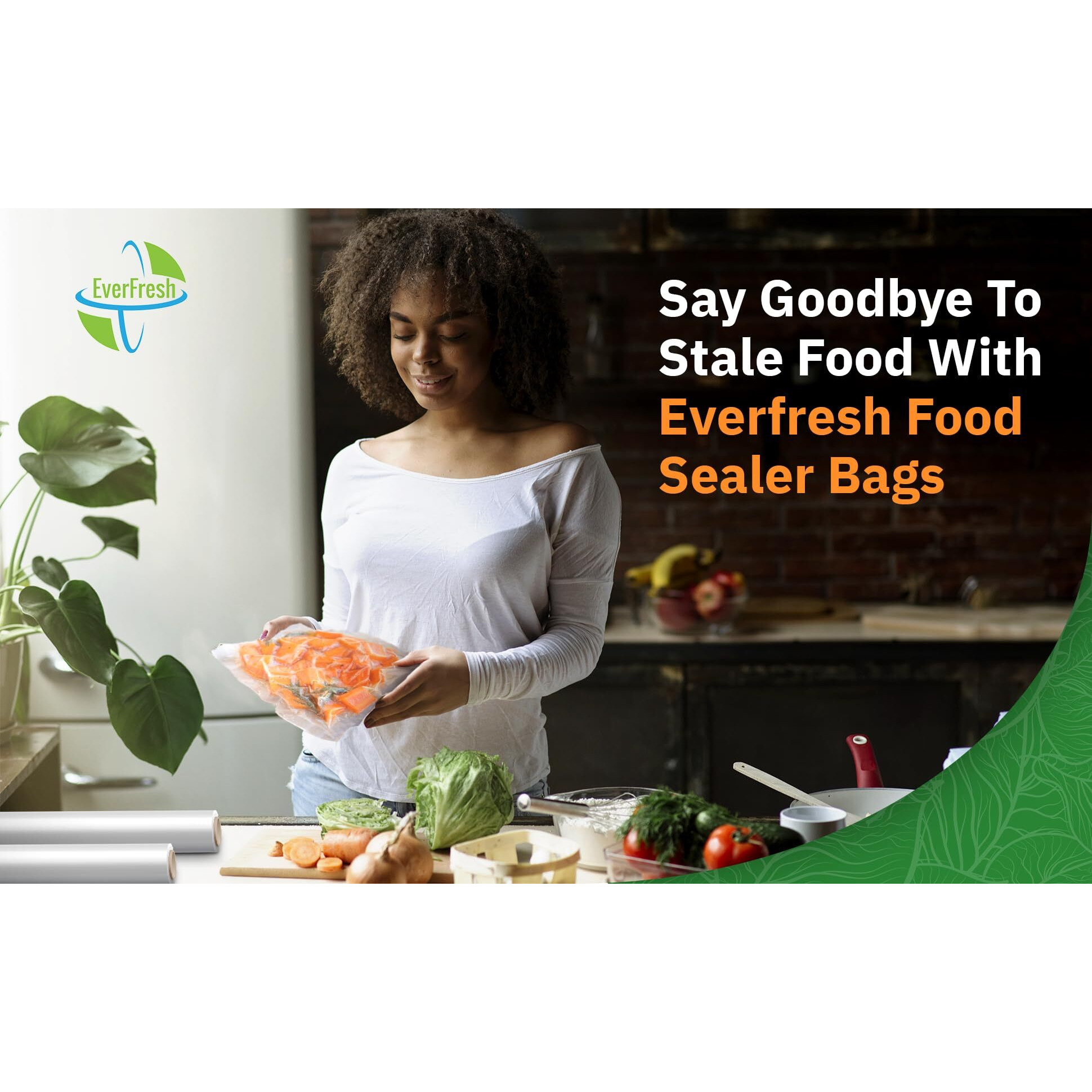 Everfresh 11"" X 25' Vacuum Sealer Rolls-Vacuum Sealer Bags-Vacuum Sealer Machine-Food Sealer Bag-Rolls Compatible With Foodsaver Machines-4 Pack-15% Thicker Embossing Than Leading Supplier.