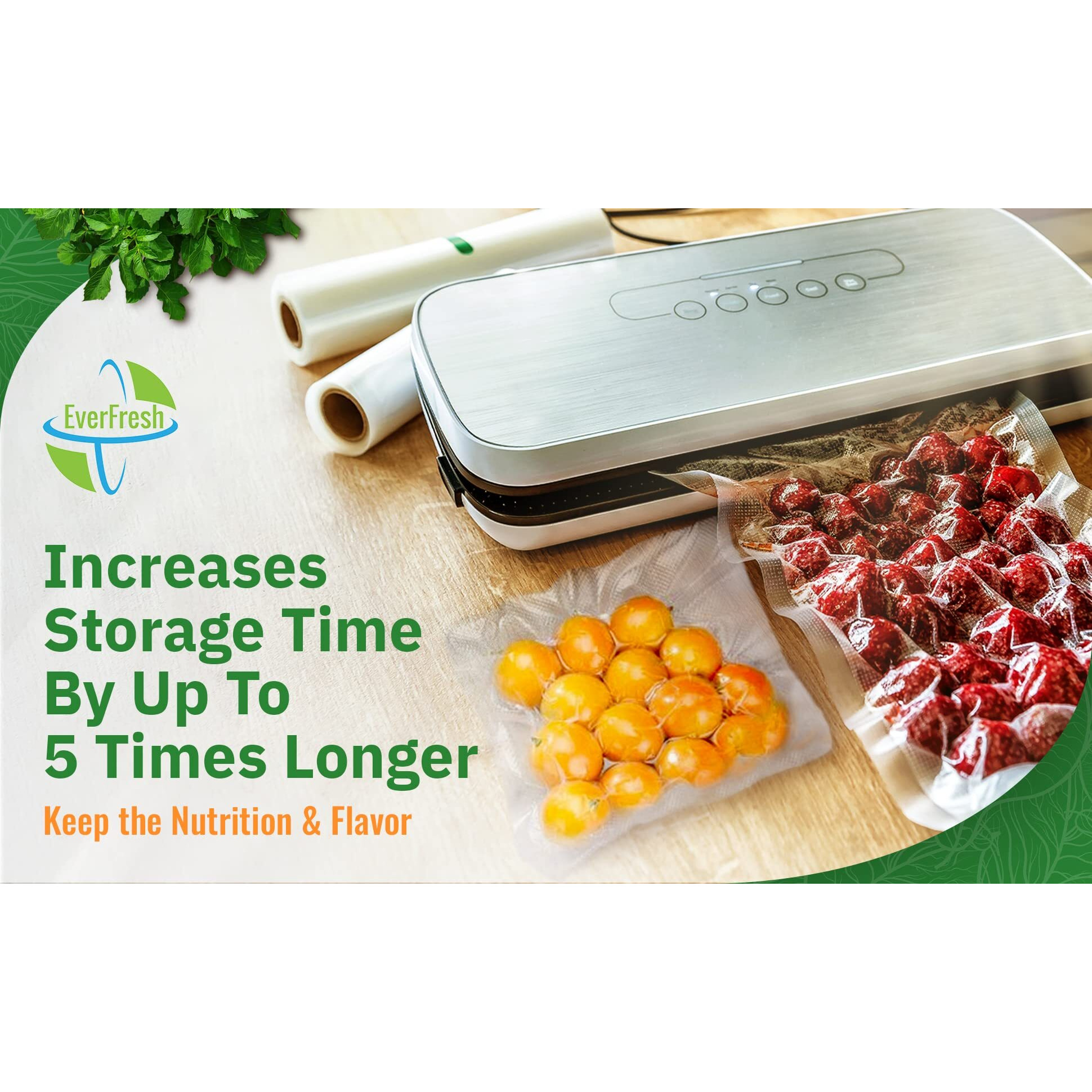 Everfresh 11"" X 25' Vacuum Sealer Rolls-Vacuum Sealer Bags-Vacuum Sealer Machine-Food Sealer Bag-Rolls Compatible With Foodsaver Machines-4 Pack-15% Thicker Embossing Than Leading Supplier.