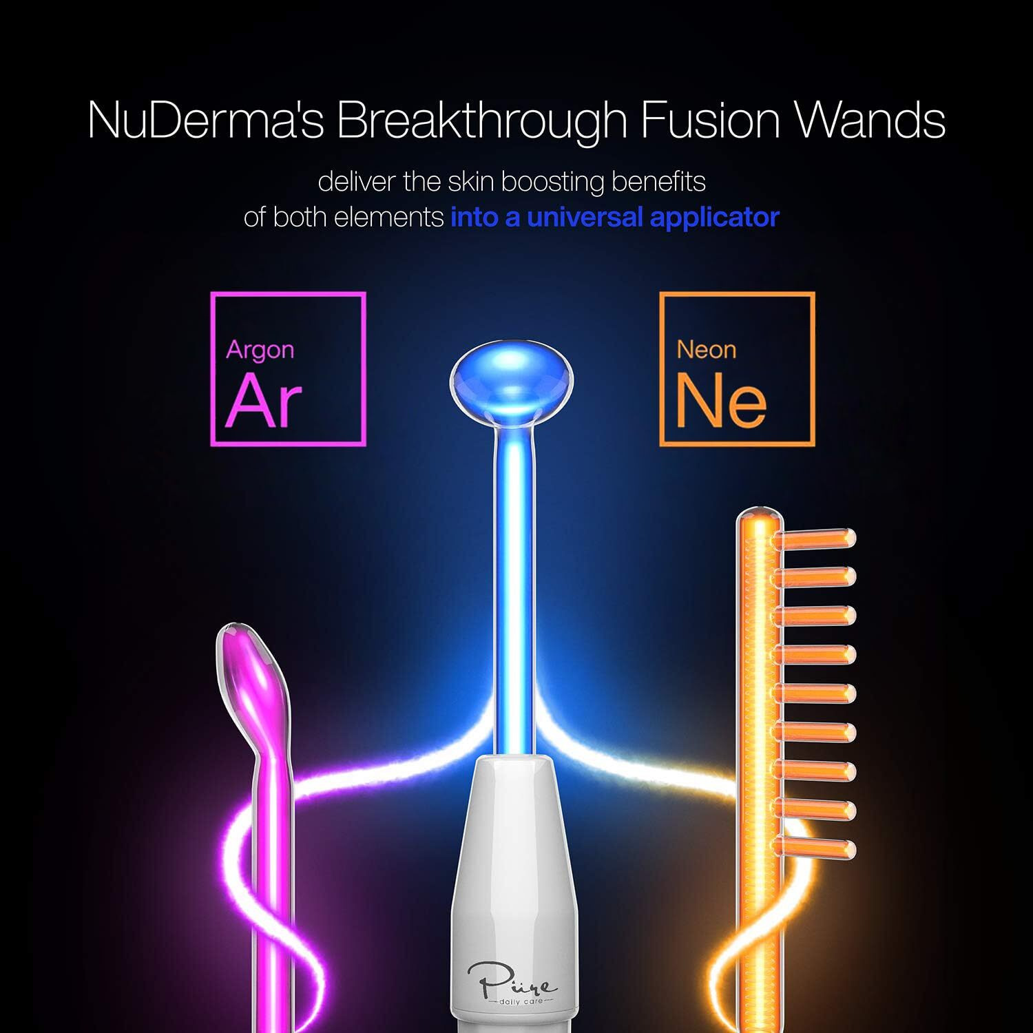 Nuderma Clinical Skin Therapy Wand - Portable Skin Therapy Machine W 6 Fusion Neon + Argon Wands - Anti Aging - Clarifying - Skin Tightening & Radiance - Wrinkle Reducing