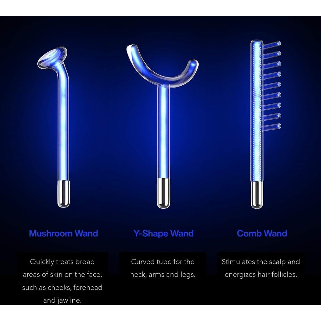 Nuderma Clinical Skin Therapy Wand - Portable Skin Therapy Machine W 6 Fusion Neon + Argon Wands - Anti Aging - Clarifying - Skin Tightening & Radiance - Wrinkle Reducing