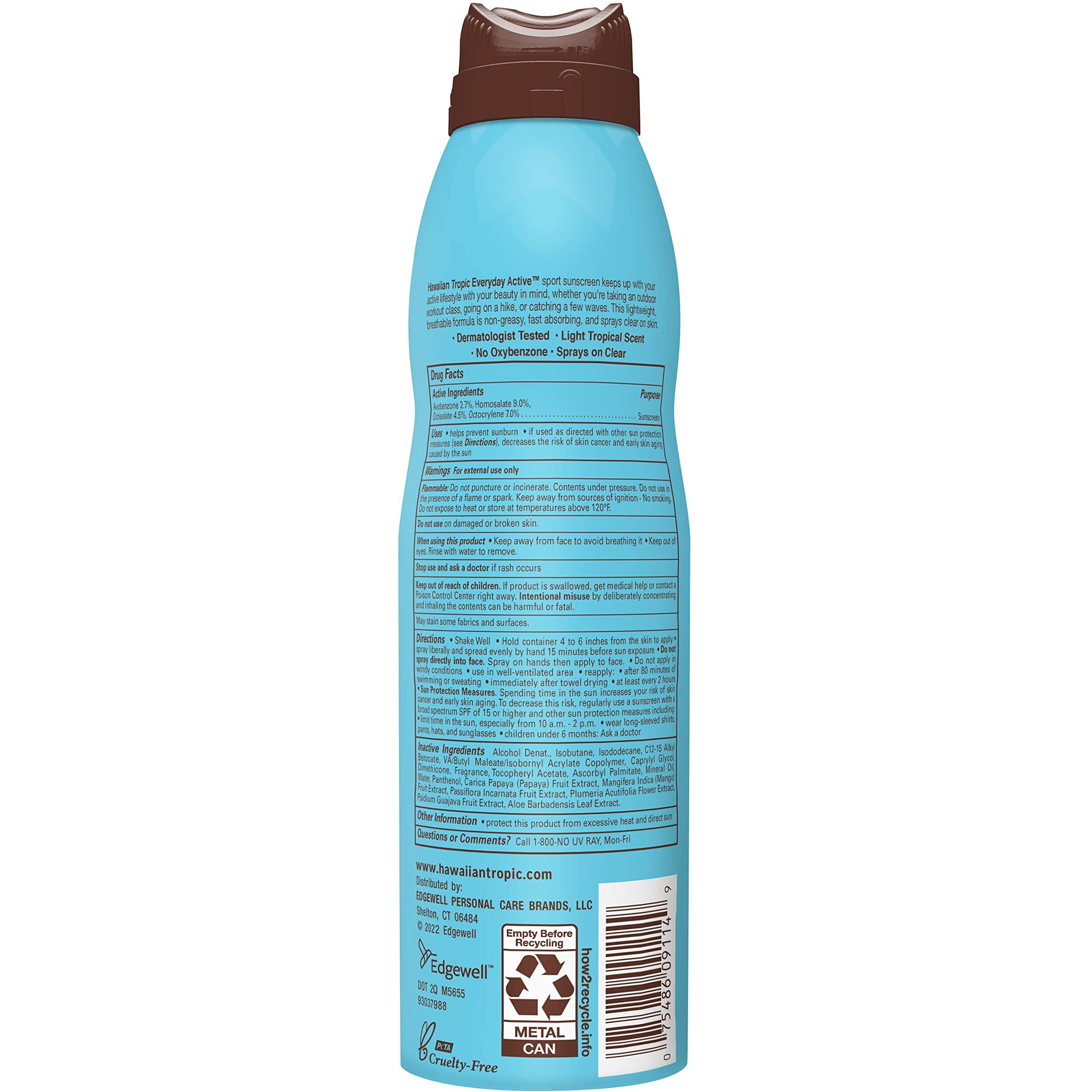 Hawaiian Tropic Everyday Active Clear Spray Sunscreen Spf 50, 6Oz | Hawaiian Tropic Sunscreen Spf 50, Sunblock, Oxybenzone Free Sunscreen, Spray On Sunscreen, Body Sunscreen Spray, 6Oz