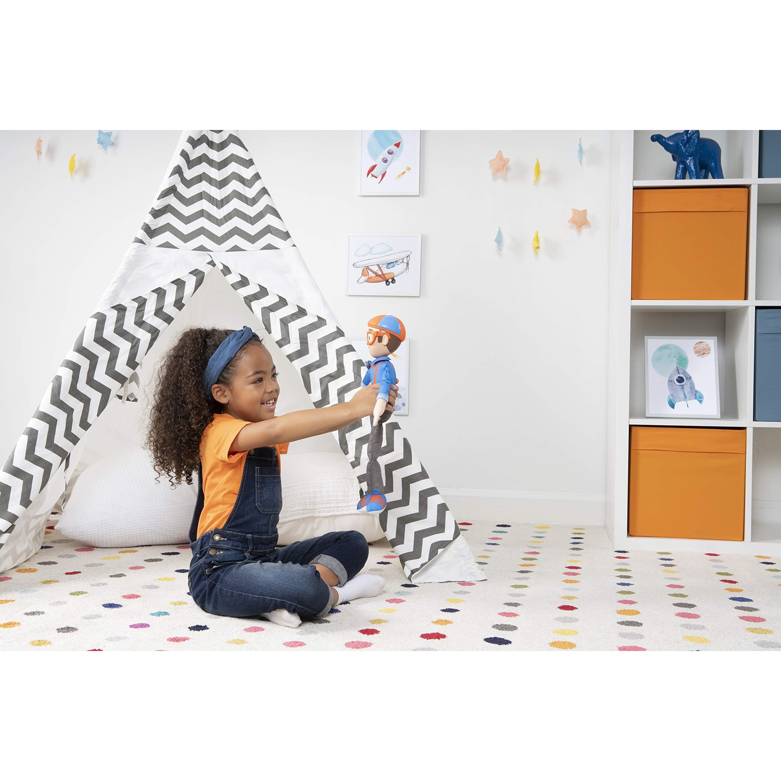 Blippi Blp0013 Bendable Plush Doll, 16    Tall Featuring Sfx-Squeeze The Belly To Hear Classic Catchphrases-Fun, Educational Toys For Babies, Toddlers, And Young Kids