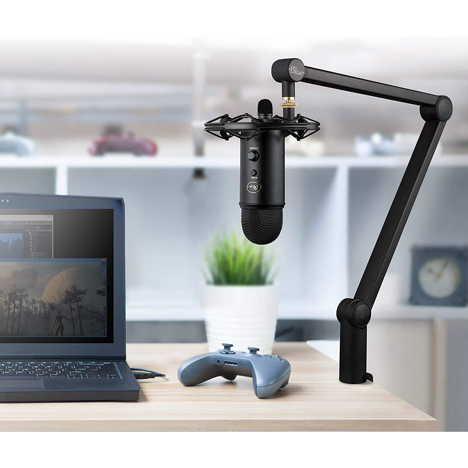 Blue Microphones Compass Premium Tube-Style Microphone Broadcast Boom Arm With Internal Springs, Desktop Clamp And Built-In Cable Management For Recording, Gaming, Streaming, Podcasting - Black