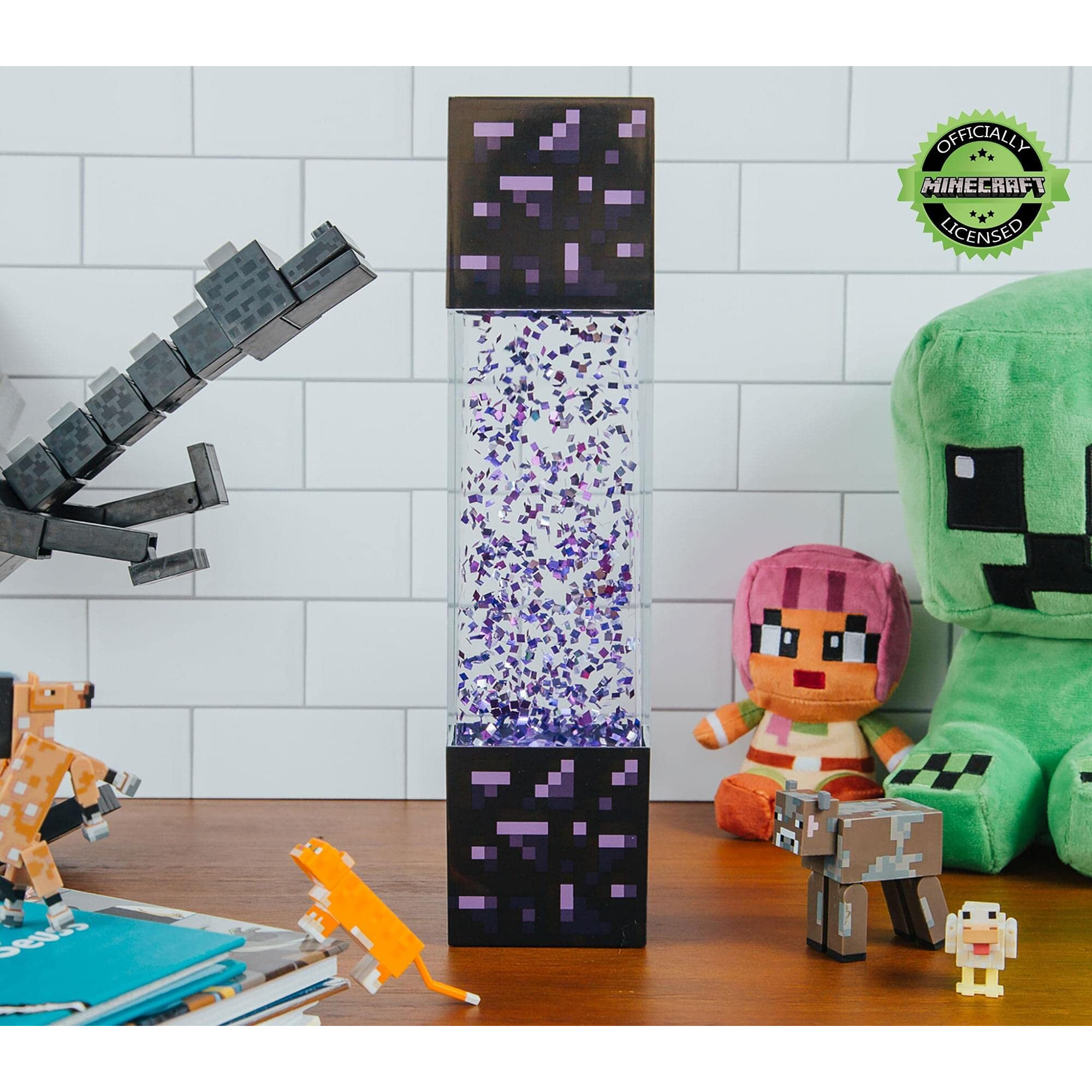 Ukonic Minecraft Multi-Nether Portal Glitter Motion Lamp | Led Light, Bedside Table Lamp For Desk | Home Decor Accessories And Room Essentials | Official Video Game Collectible | 12 Inches Tall