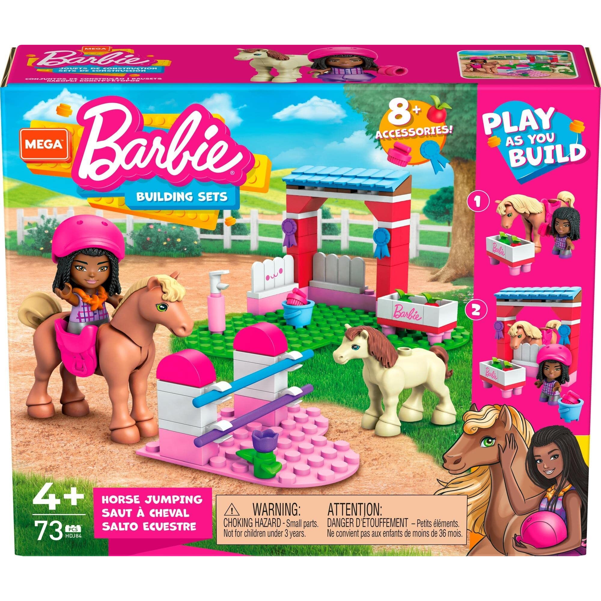 Mega Barbie Pets Horse Toy Building Set With Micro-Doll And Accessories, 1 Horse And 1 Pony, Easy-To-Build Horse Jumping Playset