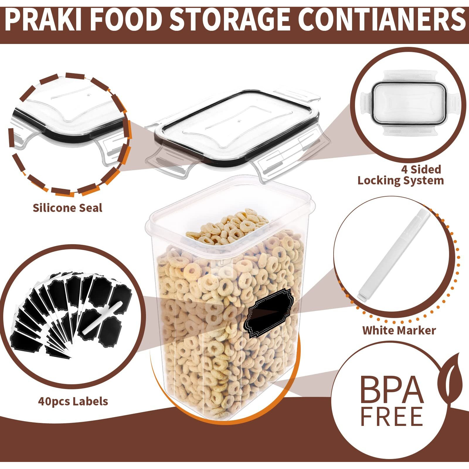 Praki Airtight Food Storage Containers Set With Lids - 24 Pcs, Bpa Free Kitchen And Pantry Organization, Plastic Leak-Proof Canisters For Cereal Flour & Sugar - Labels & Marker