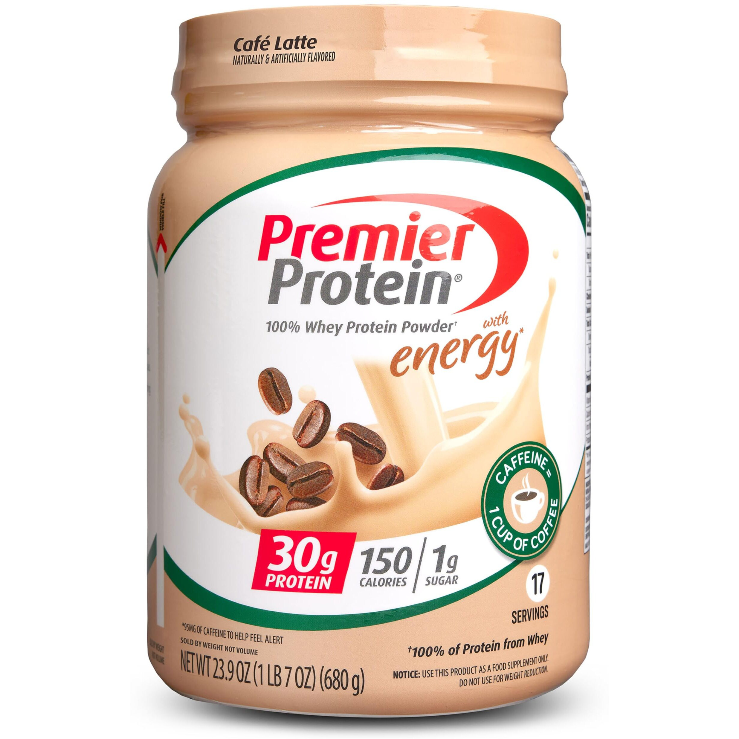 Premier Protein Powder, Cafe Latte, 30G Protein, 1G Sugar, 100% Whey Protein, Keto Friendly, No Soy Ingredients, Gluten Free, 17 Servings, 23.9 Ounce (Pack Of 1)