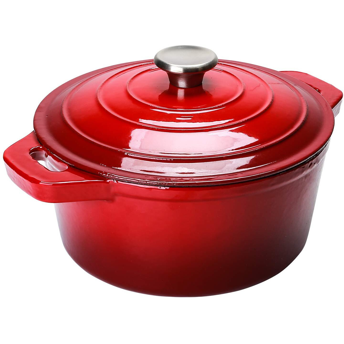 Puricon 5.5 Quart Enameled Cast Iron Dutch Oven With Lid, 5.5 Qt Deep Round Dutch Oven Pot With Dual Handles -Red