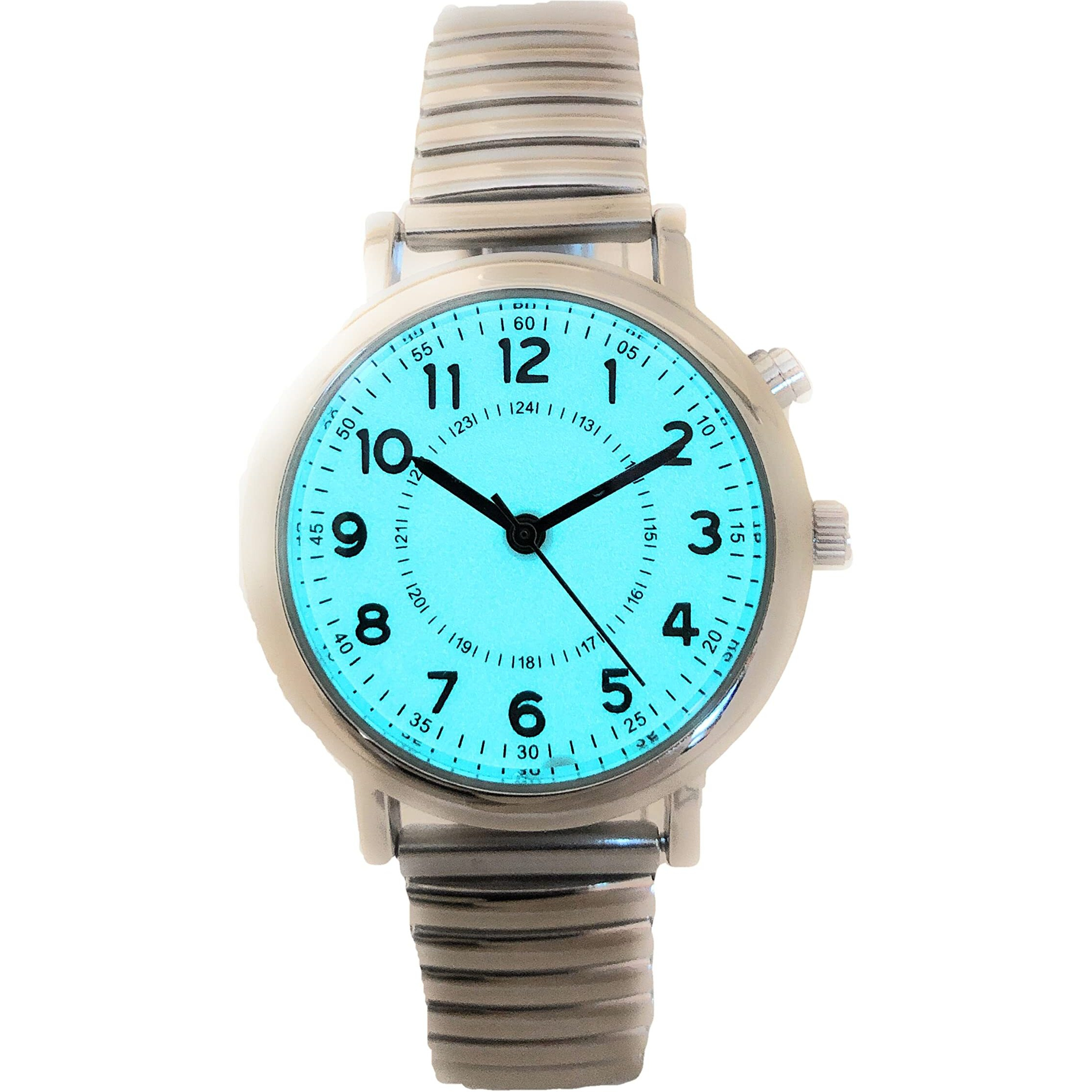 Mens Ladies 32Mm Light Up Night Light Stretch Elastic Band Fashion Watch (Silver)