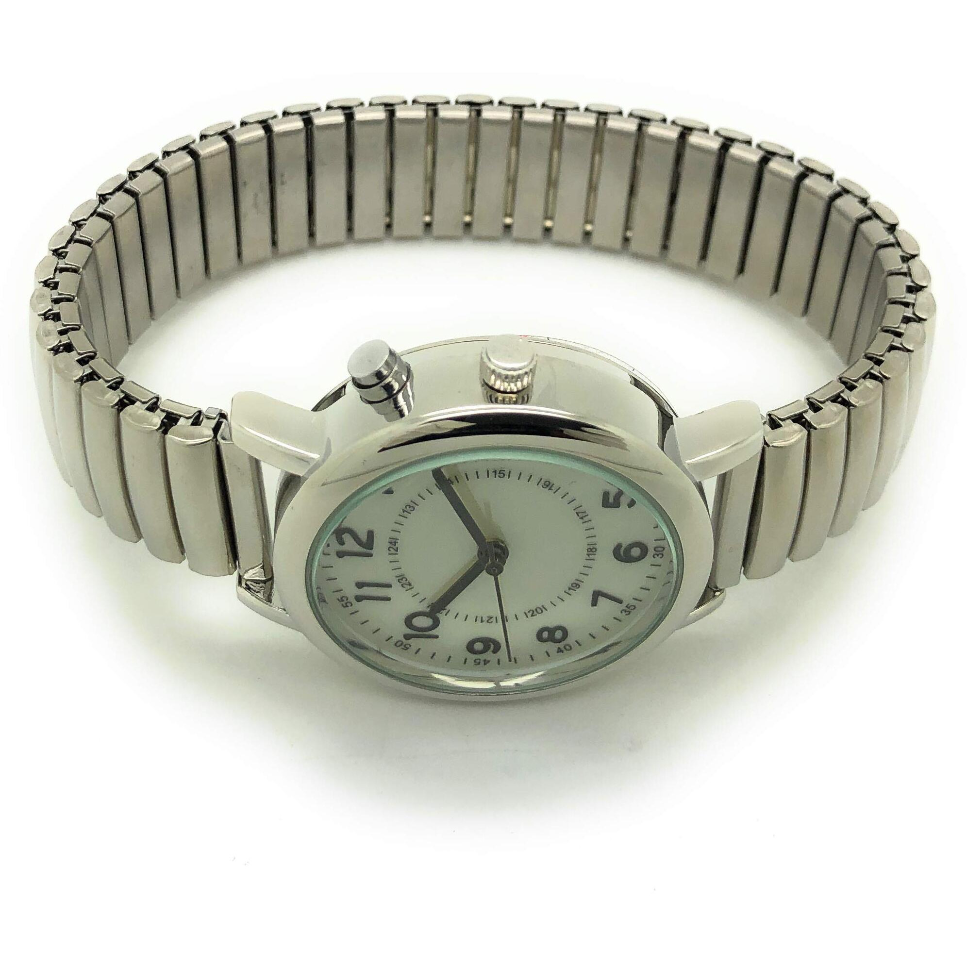 Mens Ladies 32Mm Light Up Night Light Stretch Elastic Band Fashion Watch (Silver)