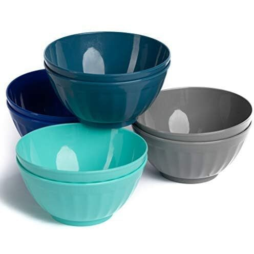 Klickpick Home 6 Inch Plastic Bowls Set Of 8 - 28 Oz Large Plastic Cereal & Soup Bowls - Microwave & Dishwasher Safe - Bpa Free - 4 Coastal Colors (2 Each)