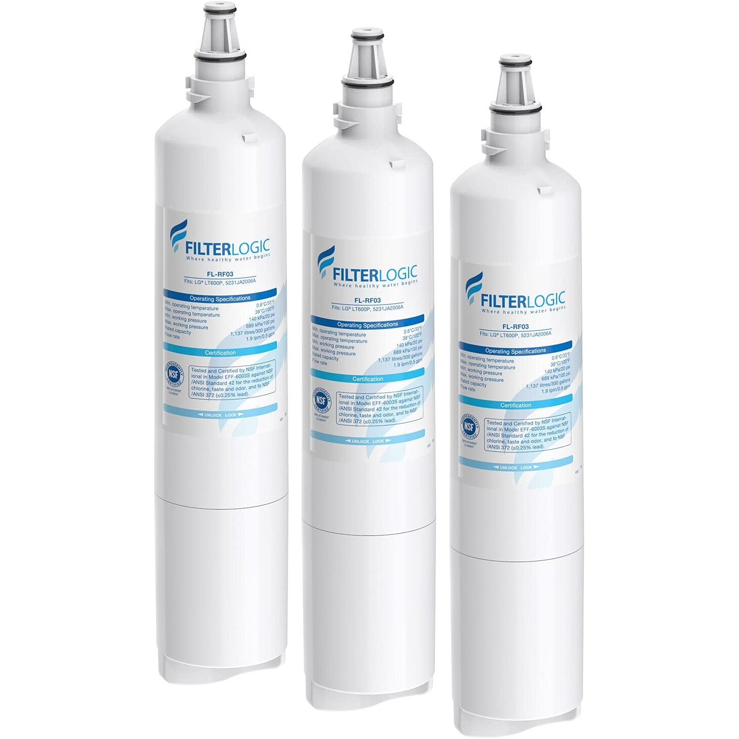 Filterlogic 5231Ja2006A Refrigerator Water Filter, Replacement For Kenmore 9990, 46-9990, Lg Lt600P, 5231Ja2006B, 5231Ja2006F, 5231Ja2006E, Lsc27931St, Lfx25960St, Fml-2, 3 Pack