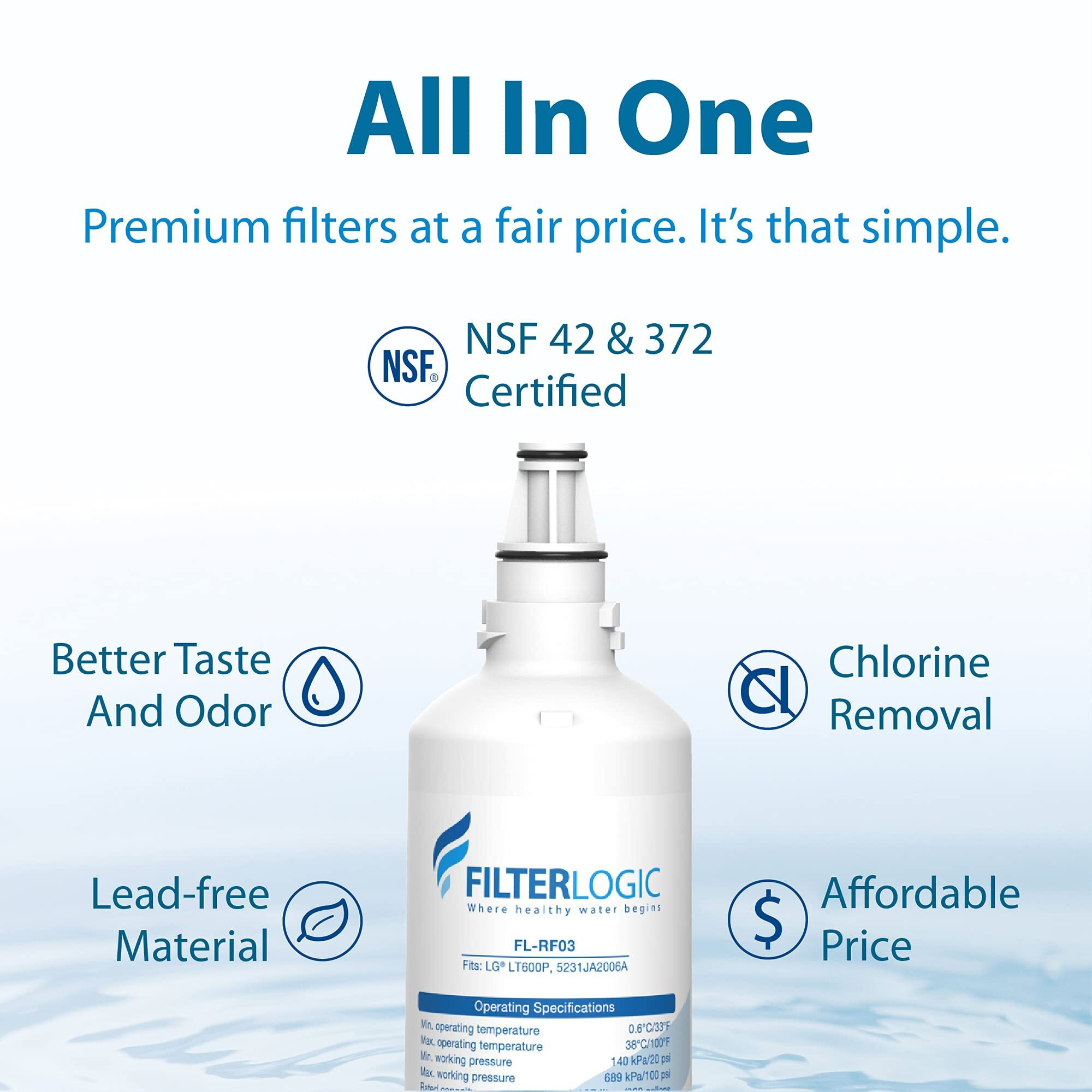 Filterlogic 5231Ja2006A Refrigerator Water Filter, Replacement For Kenmore 9990, 46-9990, Lg Lt600P, 5231Ja2006B, 5231Ja2006F, 5231Ja2006E, Lsc27931St, Lfx25960St, Fml-2, 3 Pack