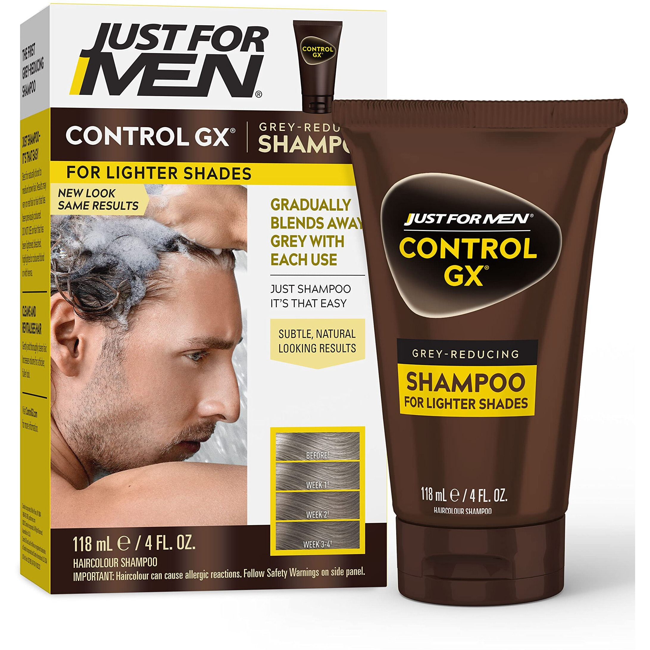 Just For Men Control Gx Grey Reducing Shampoo For Lighter Shades Of Hair, Blonde To Medium Brown, Gradual Hair Color, 4 Fl Oz - Pack Of 1 (Packaging May Vary)