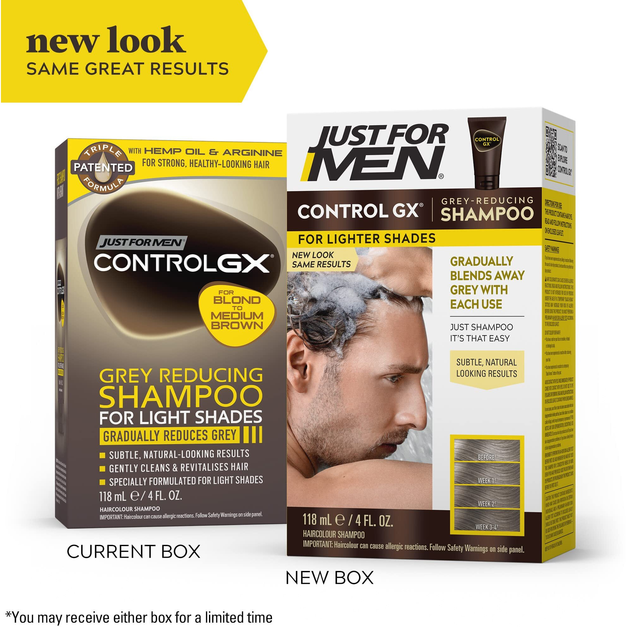 Just For Men Control Gx Grey Reducing Shampoo For Lighter Shades Of Hair, Blonde To Medium Brown, Gradual Hair Color, 4 Fl Oz - Pack Of 1 (Packaging May Vary)