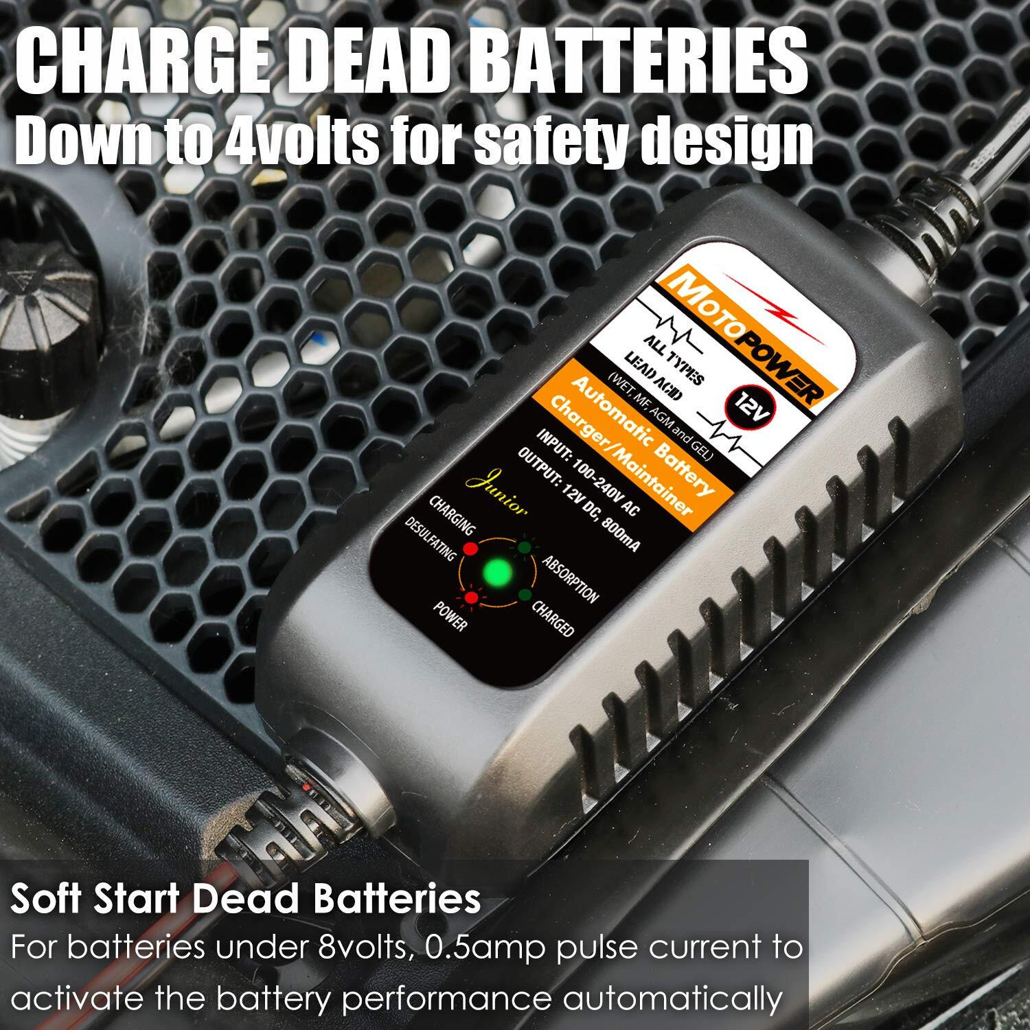 Motopower Mp00205A 12V 800Ma Automatic Battery Charger, Maintainer, Trickle And Desulfator