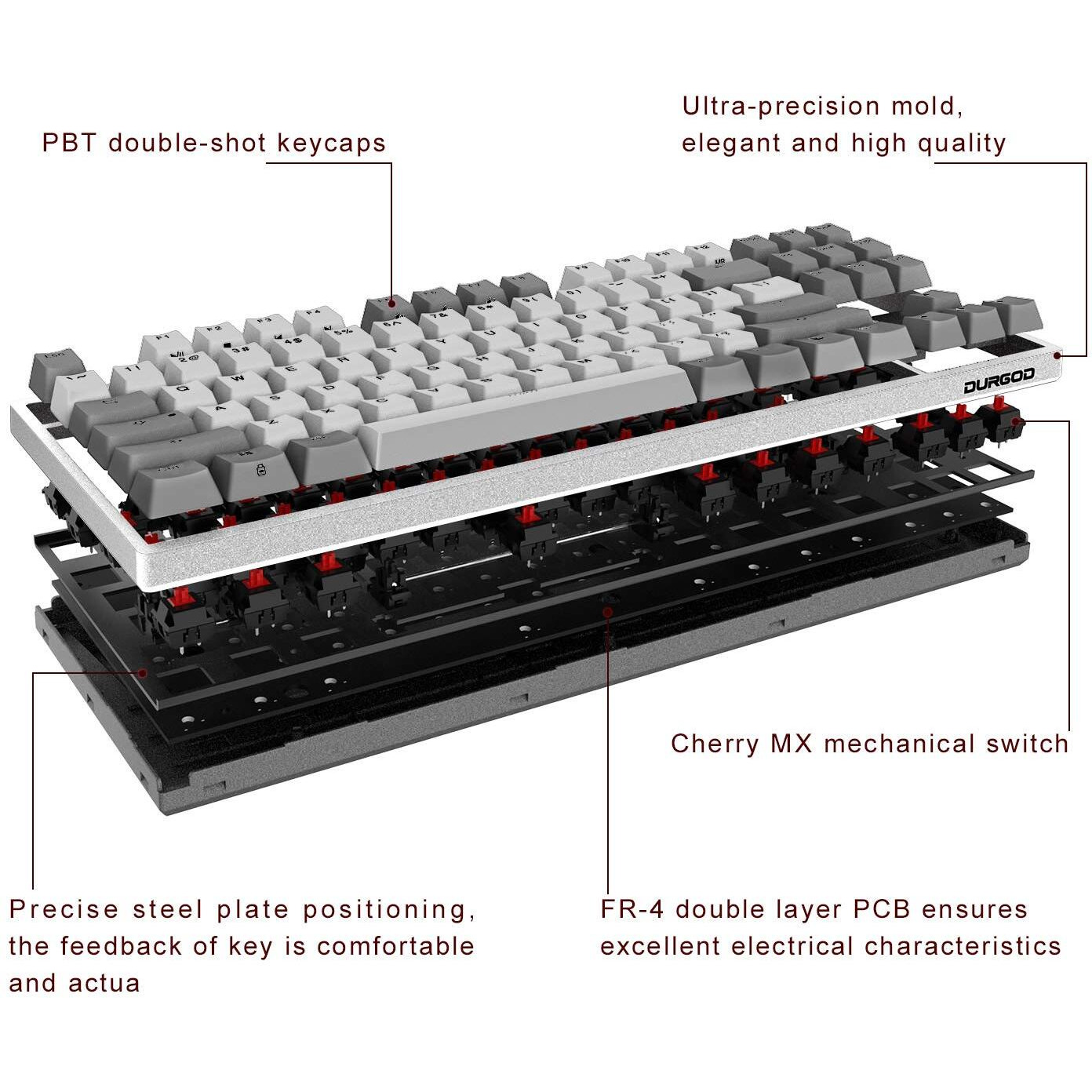 Durgod Taurus K320 Tkl Mechanical Gaming Keyboard - 87 Keys - Double Shot Pbt - Nkro - Usb Type C (Cherry Brown, White)
