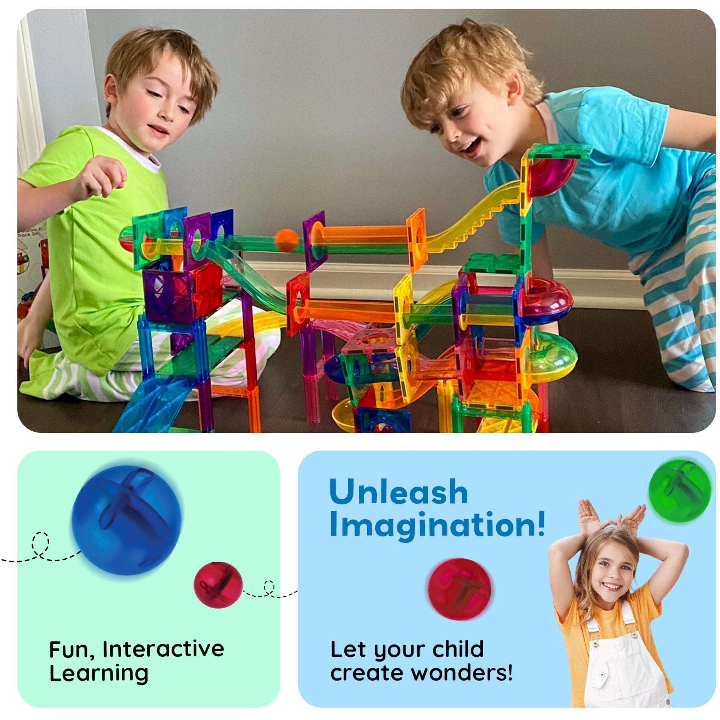 Picassotiles 70 Pcs Marble Run Maze Race Track Magnetic Tiles Magnet Building Block Educational Construction Toy Playset Stem Learning Kit Child Brain Development Hand Eye Coordination Training Ptg70