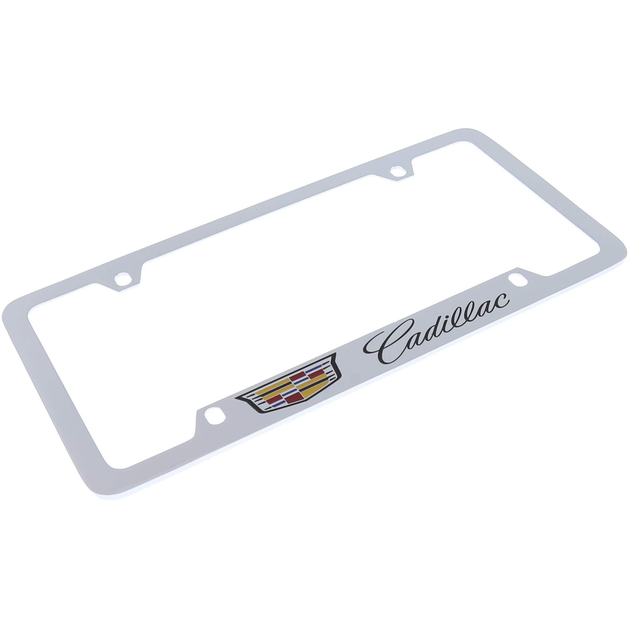License Frame Inc. Cadillac With Crest Brass License Plate Frame With Chrome Finish (4 Hole)