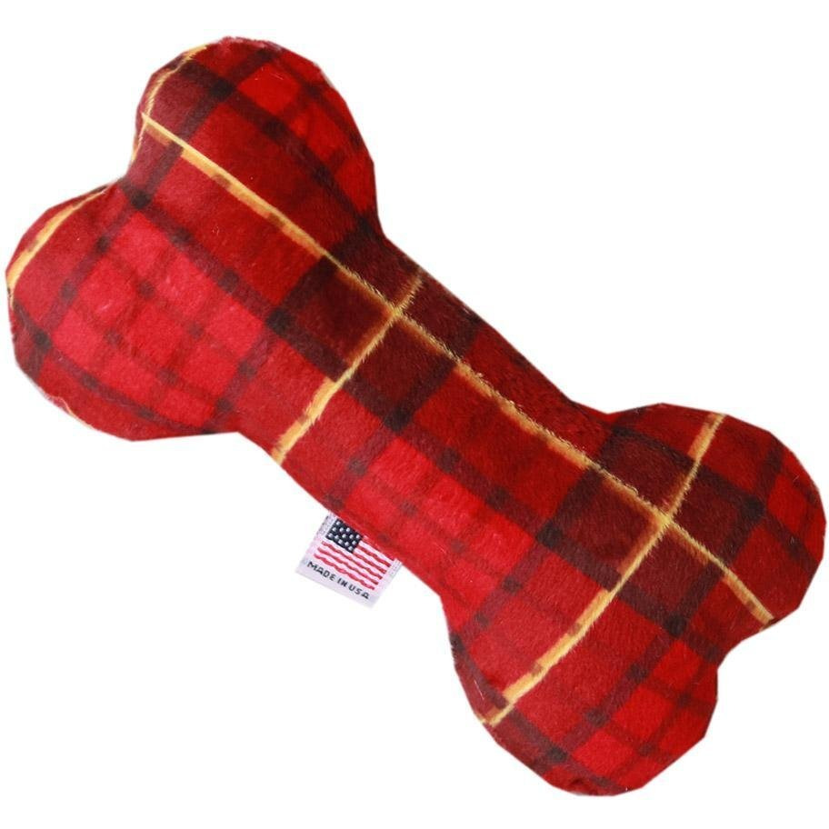 Mirage Pet Product 6"" Plush Bone Dog Toy Red Plaid