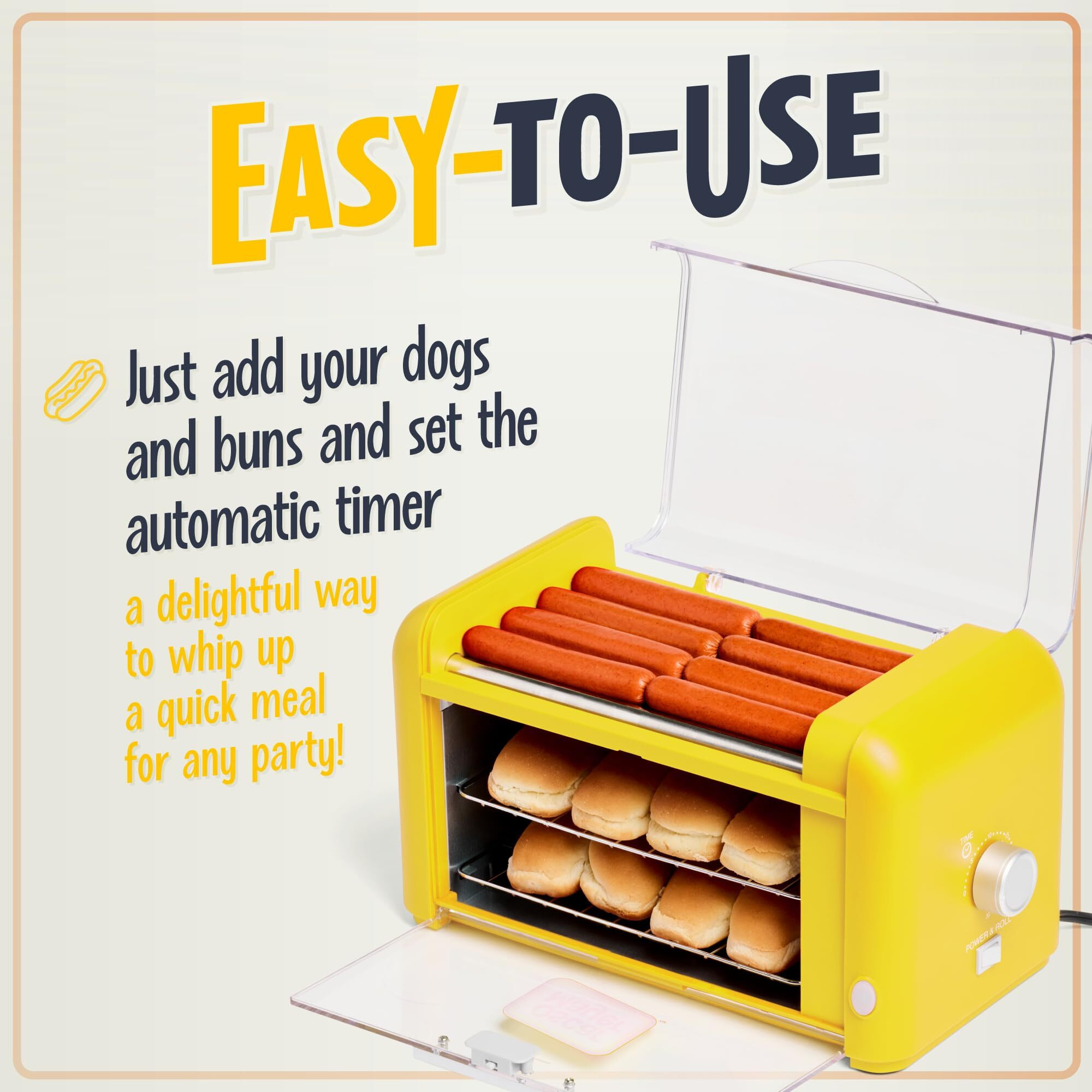 Nostalgia Oscar Mayer Extra Large Countertop 8 Hot Dog Roller And Bun Toaster Oven - Stainless Steel Rollers And Non-Stick Warming Racks - Adjustable Timer
