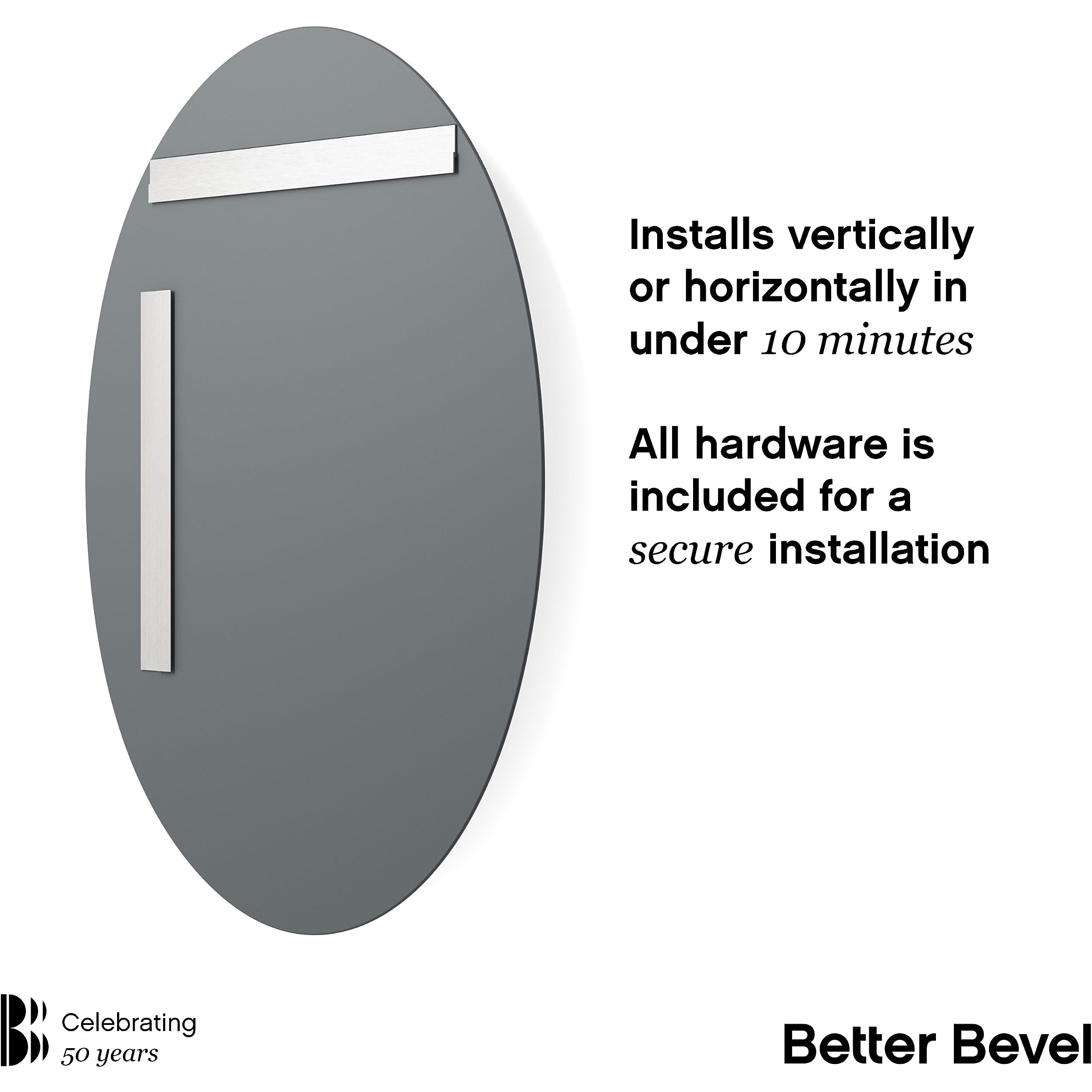 Better Bevel Frameless Oval Mirror, 20"" X 27"" Bathroom Wall Mirror W/Beveled Edge