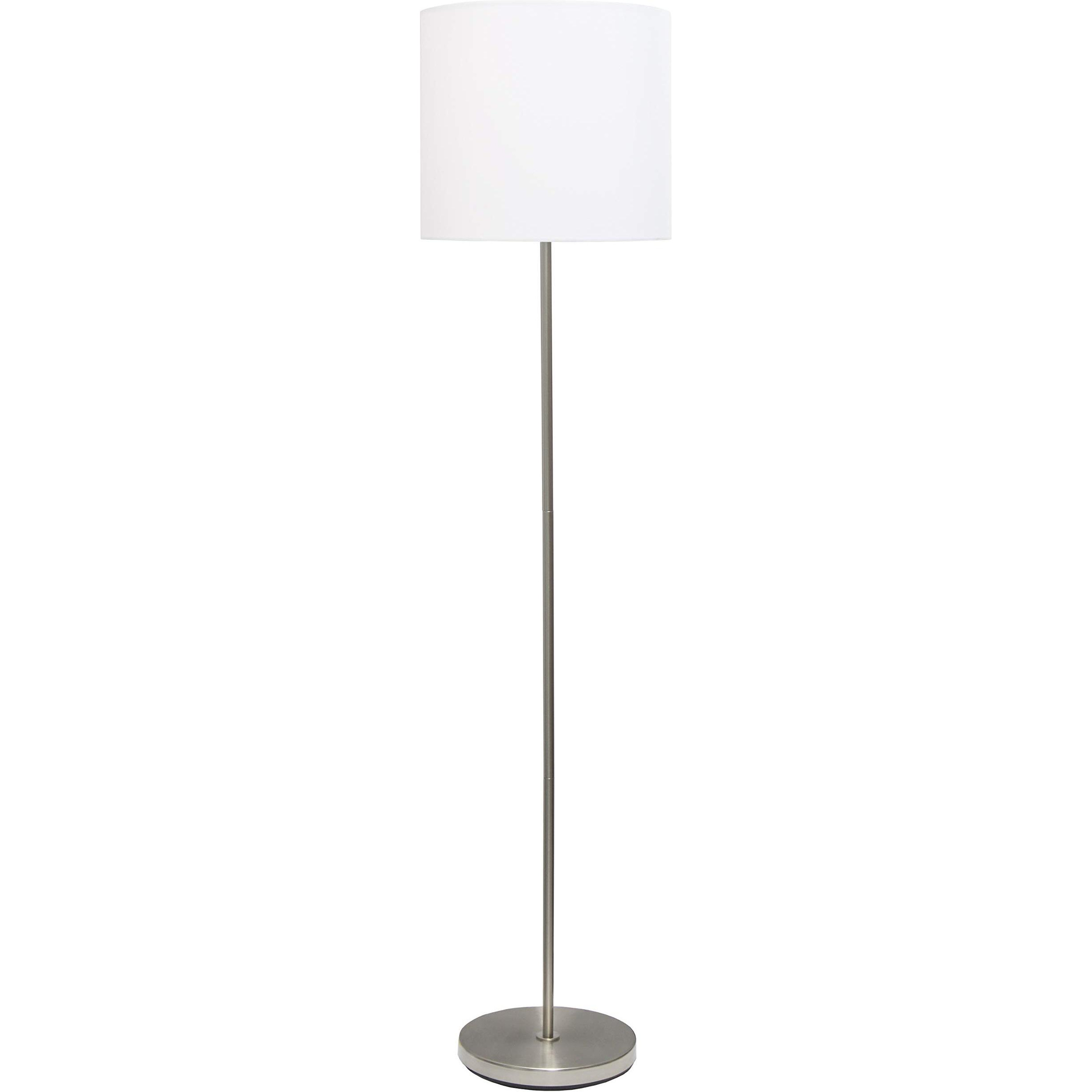 Simple Designs Lf2004-Wht Brushed Nickel Stick Drum Shade Floor Lamp, White