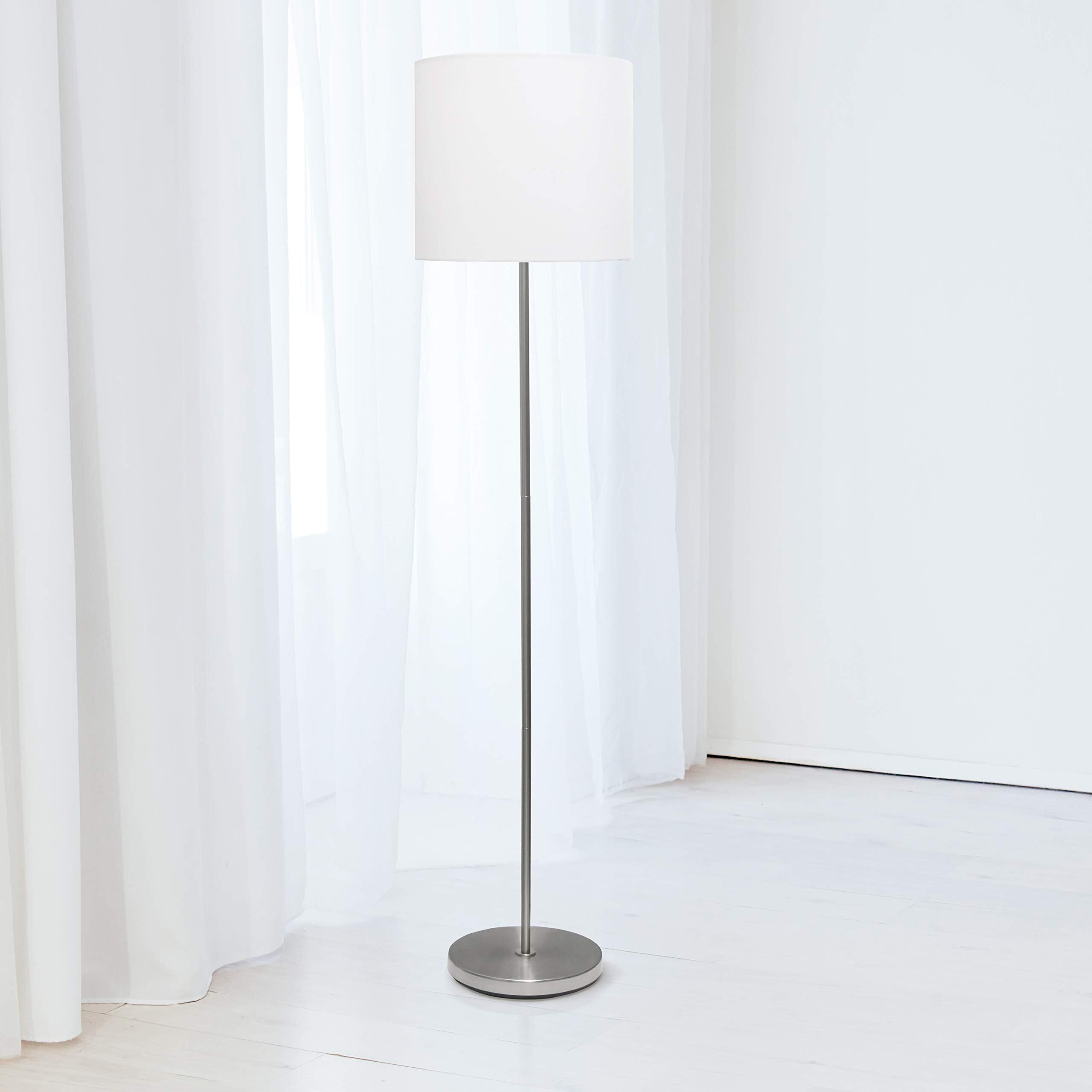 Simple Designs Lf2004-Wht Brushed Nickel Stick Drum Shade Floor Lamp, White