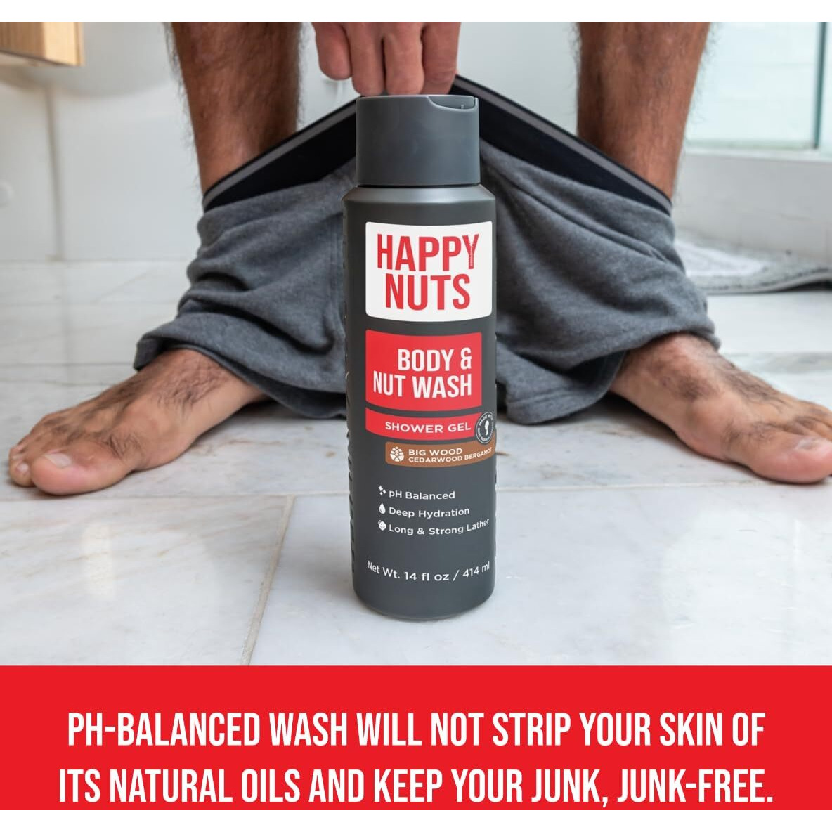 Happy Nuts Big Wood Body And Nut Wash - Moisturizing Men's Shower Gel, Bodywash With Deep Cleanse For Sensitive Skin - Men's Body Soap