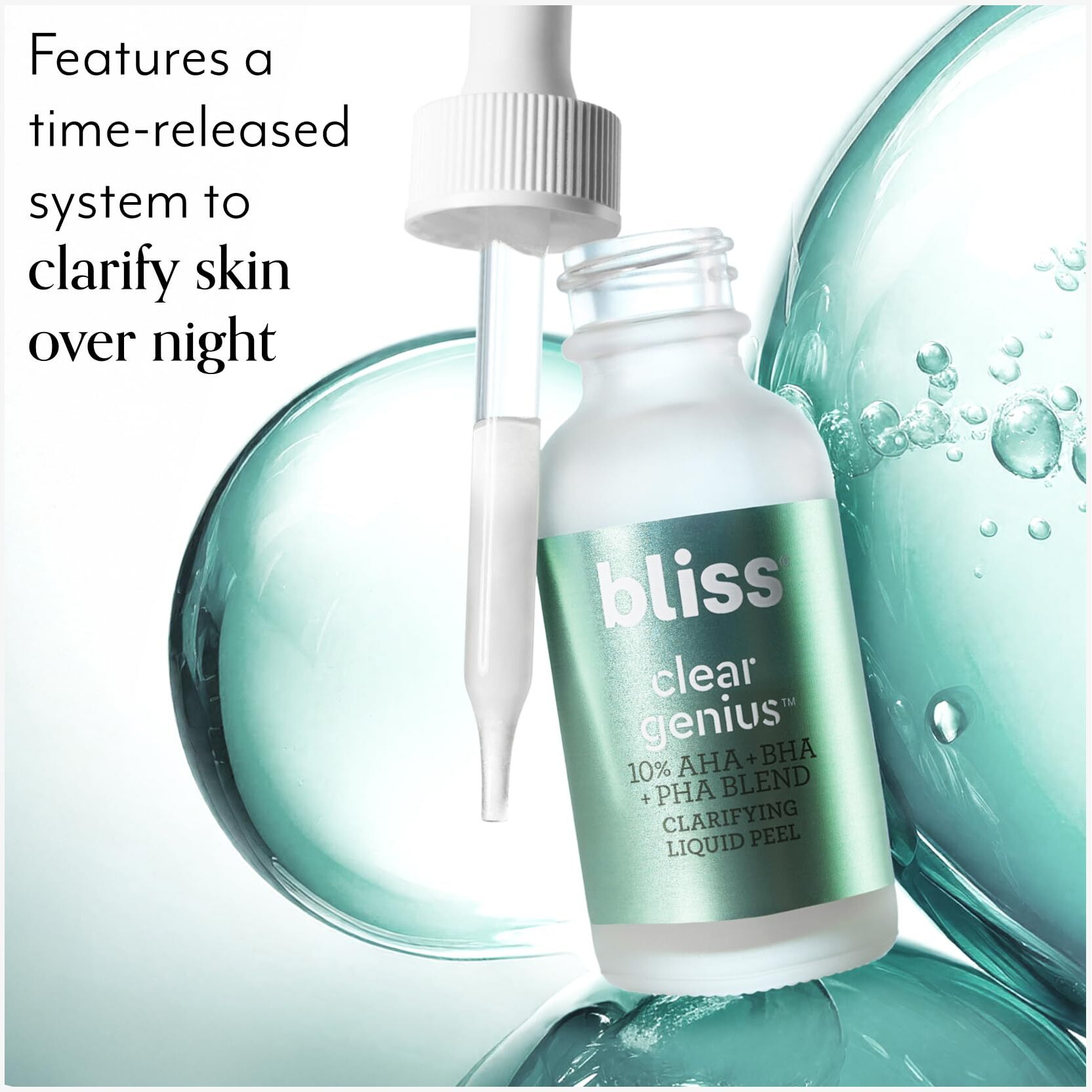 Bliss Clear Genius Clarifying Overnight Liquid Peel - 1 Fl Oz - Clear Pores & Exfoliate Skin - Non-Irritating - Clean - Vegan & Cruelty-Free
