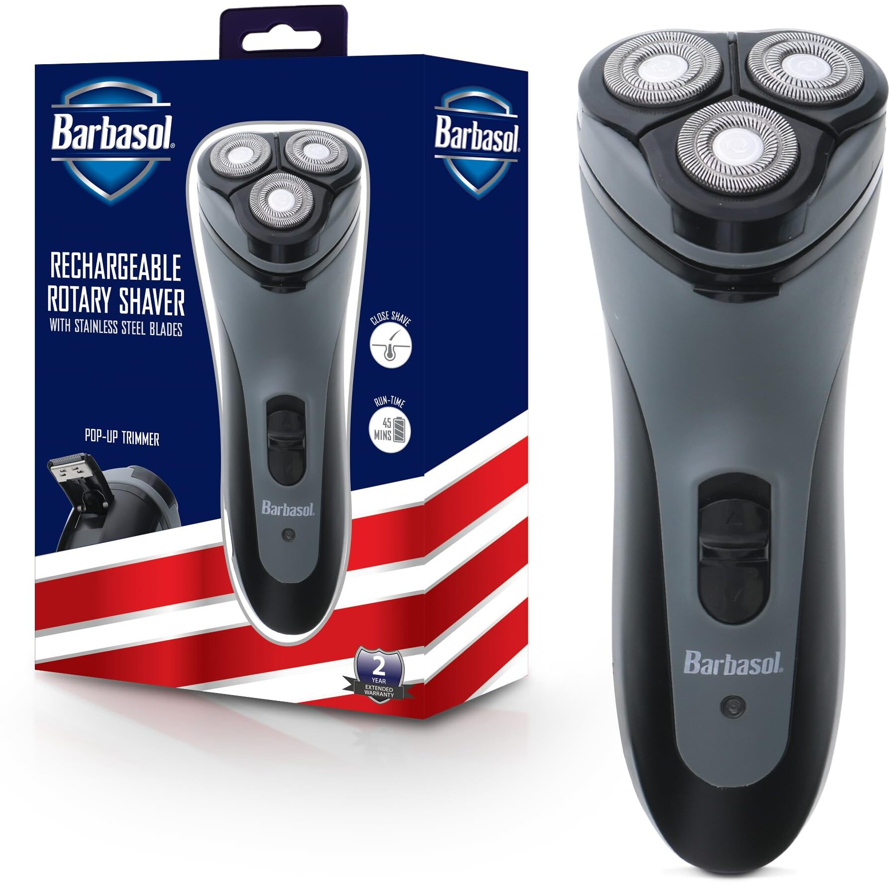 Xtreme Digital Lifestyle Accessories Barbasol Rechargeable Electric Rotary Shaver With Stainless Steel Blades And Pop Up Trimmer