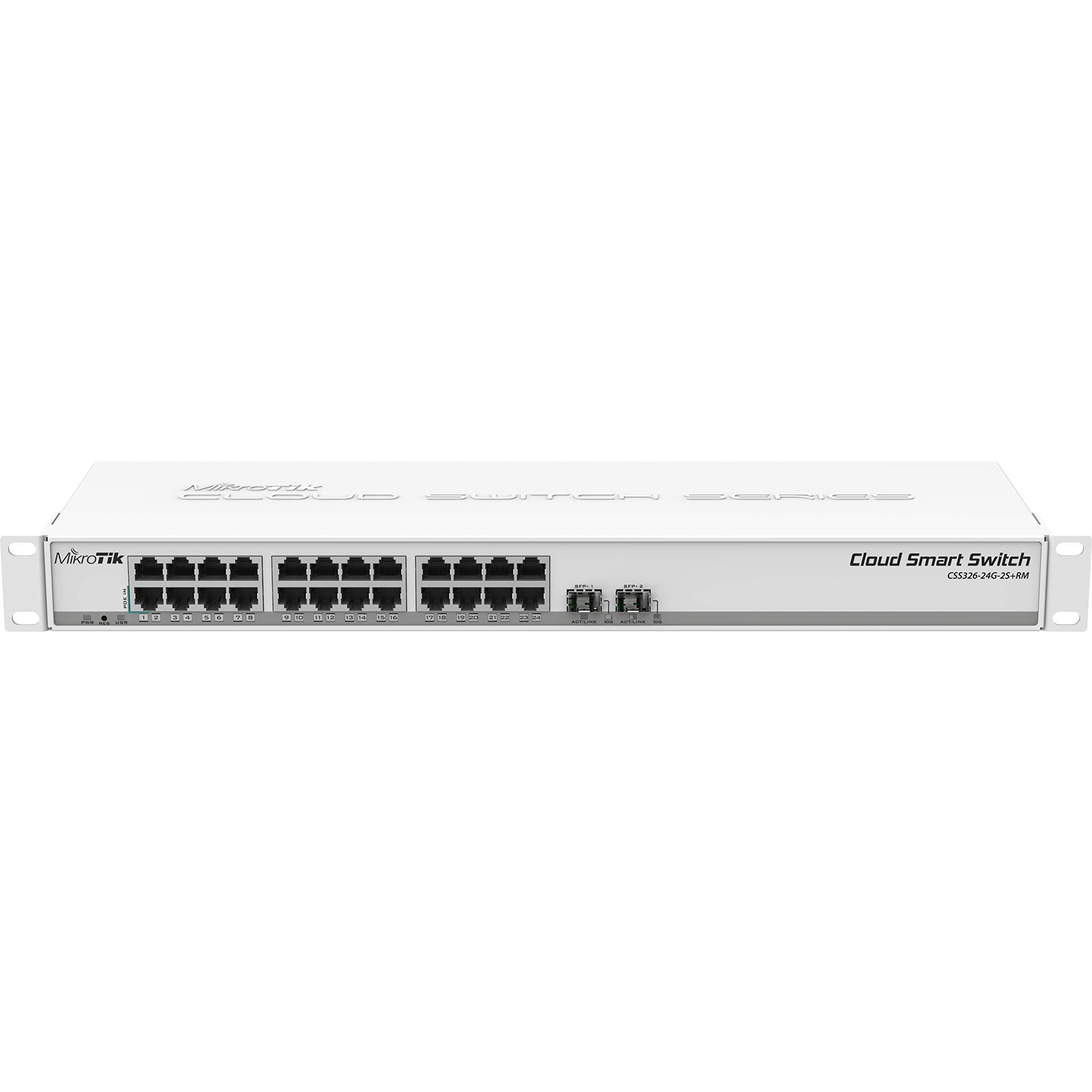 Mikrotik Css326-24G-2S+Rm Managed Gigabit Ethernet (10/100/1000) Supports Power Over Ethernet (Poe) 1U Network Switch, White