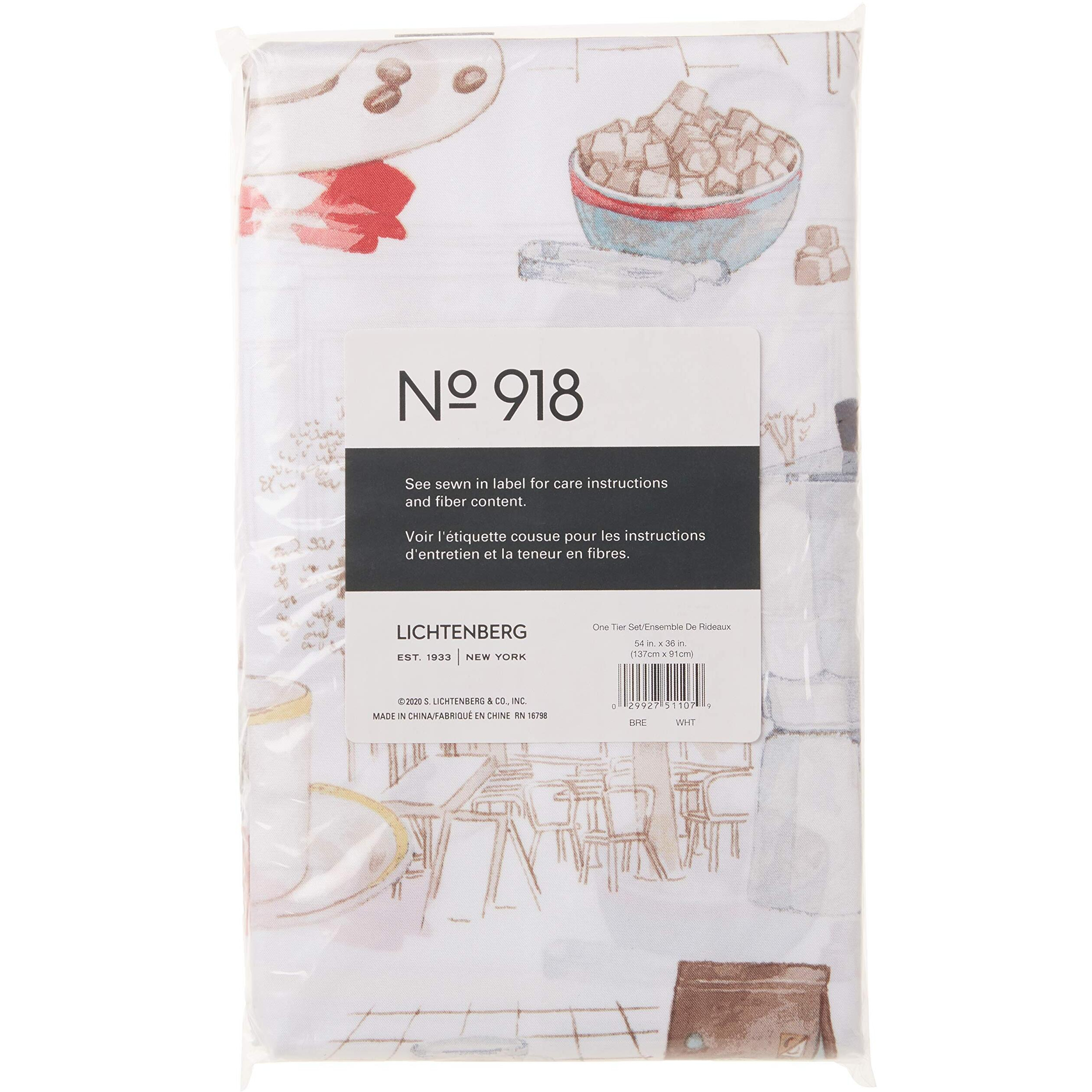 No. 918 Brew Coffee Shop Semi-Sheer Rod Pocket Kitchen Curtain Valance And Tiers Set, 54"" X 36"", White
