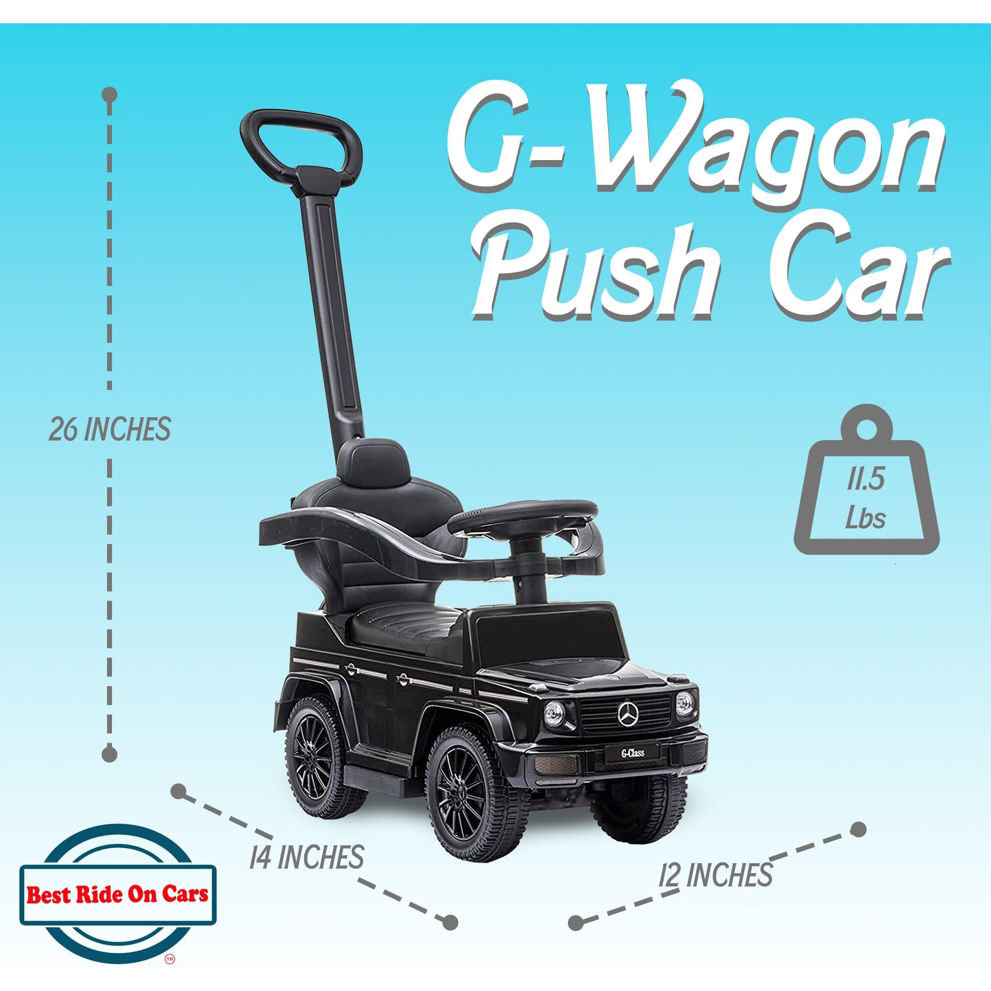 Best Ride On Cars 3 In 1 Mercedes G-Wagon Push Car For Toddlers 1 To 3 Years Old, Kids Outdoor Stroller With Music, Horn Sounds, And Handle, Realistic Driving Experience, Black