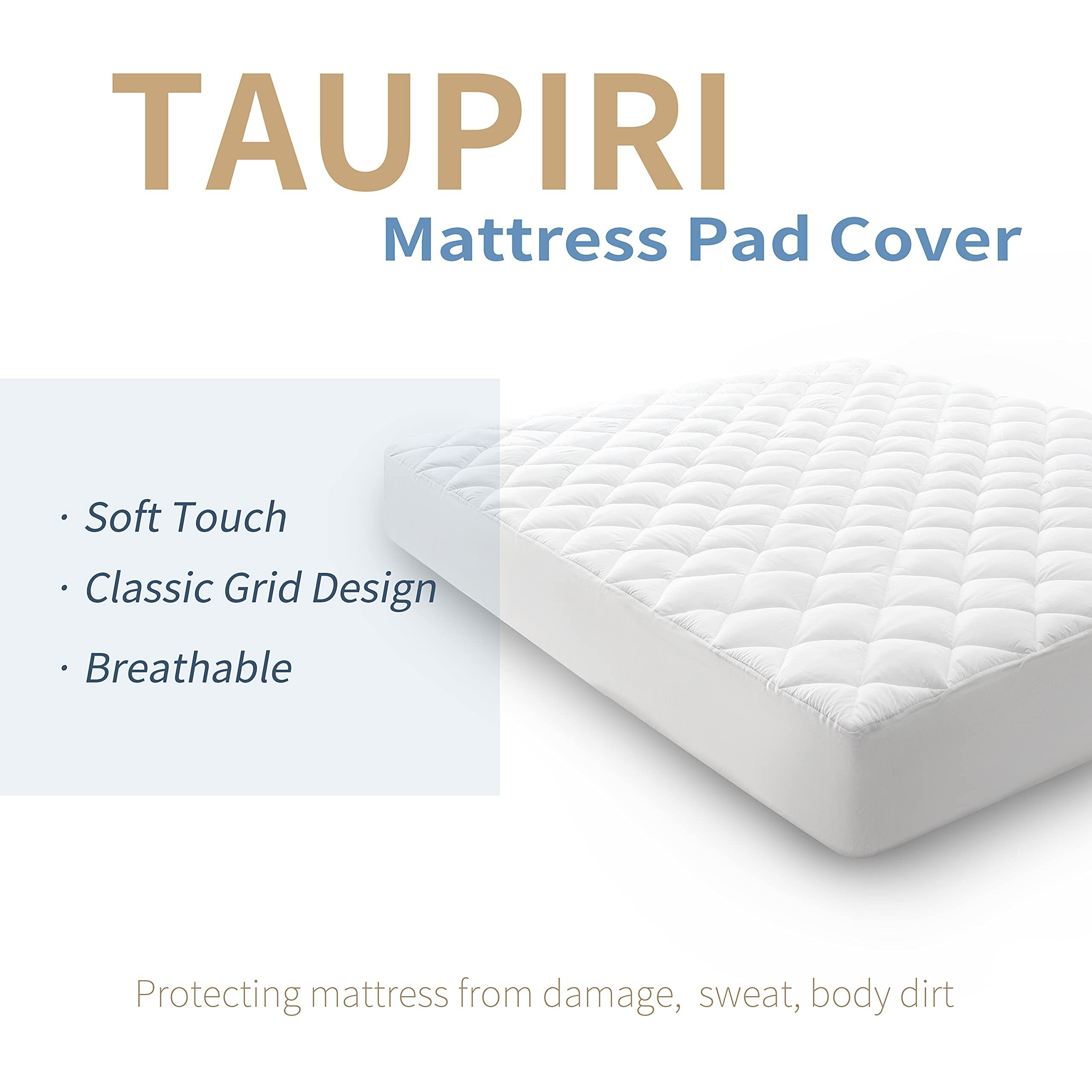 Taupiri King Quilted Mattress Pad Cover With Deep Pocket (8""-21""), Cooling Soft Pillowtop Mattress Cover, Down Alternative Mattress Protector Topper, White
